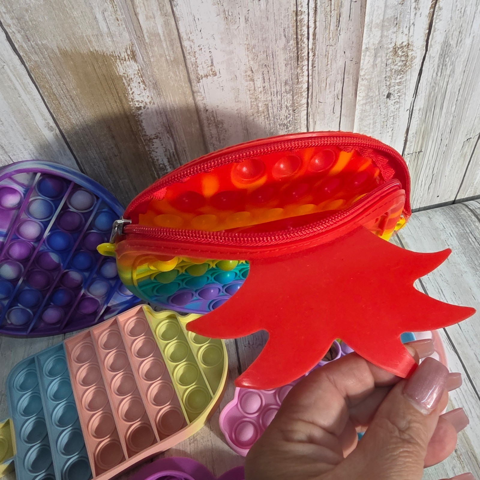 5pc Rainbow Pop Fidget Toy Set Pineapple Purse Heart Popsicle Sensory Toys
