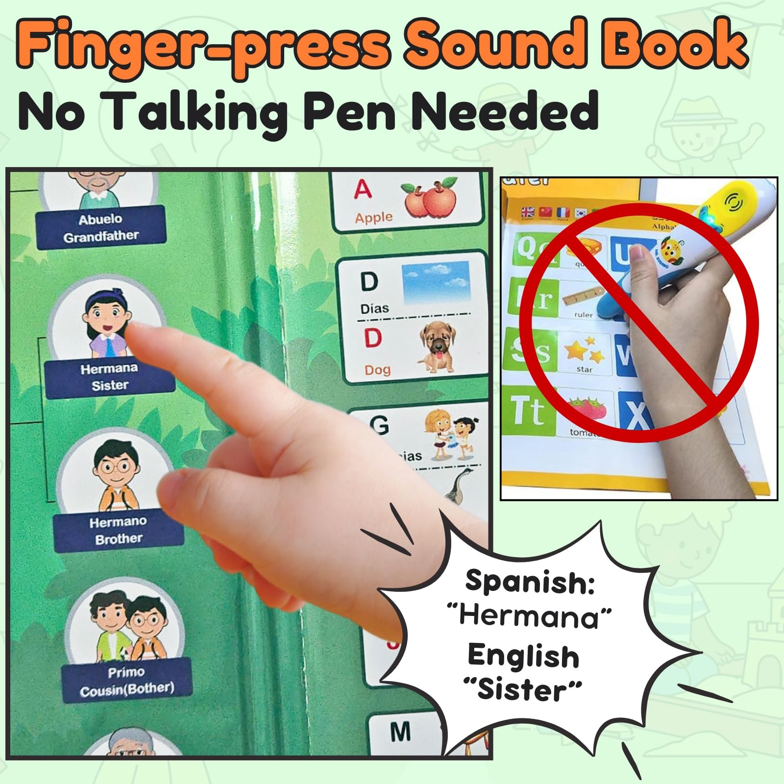 ZEENKIND Spanish English Sound Book for Kids 2 3 4 Small, Version 1: 23 Pages