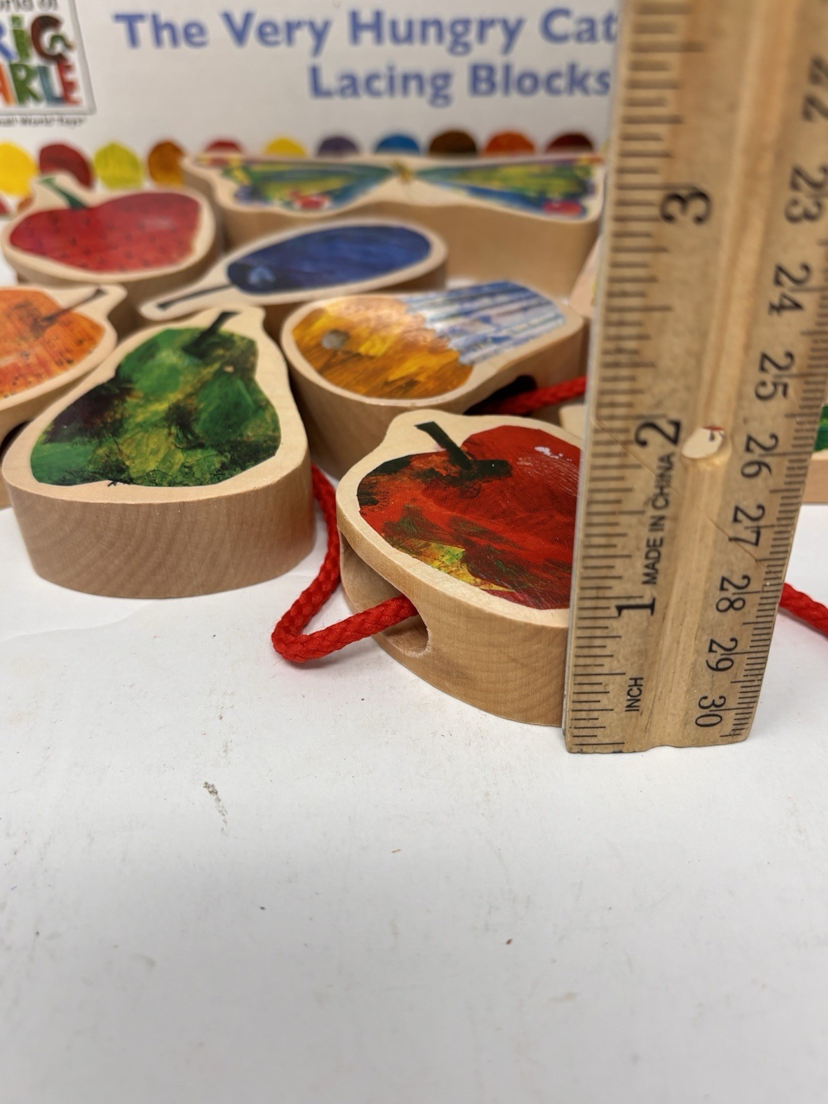 The Very Hungry Caterpillar Wooden Lacing Blocks Eric Carle 2007 Complete W/Box