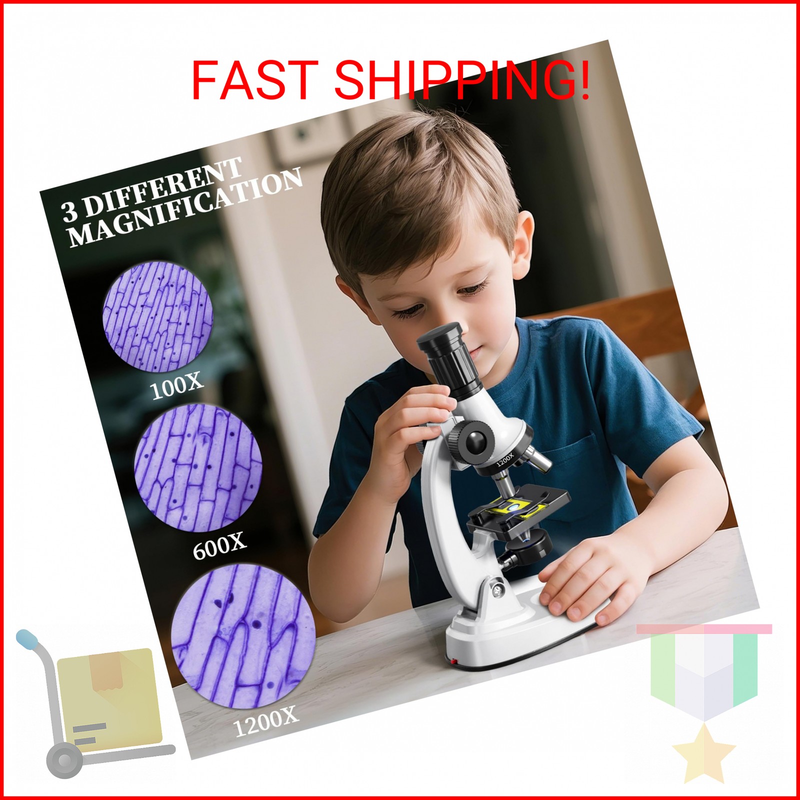 Novaluki 65 Pieces Microscope Kit for Kids Ages 5-7 8-13, 100X-1200X Magnificati