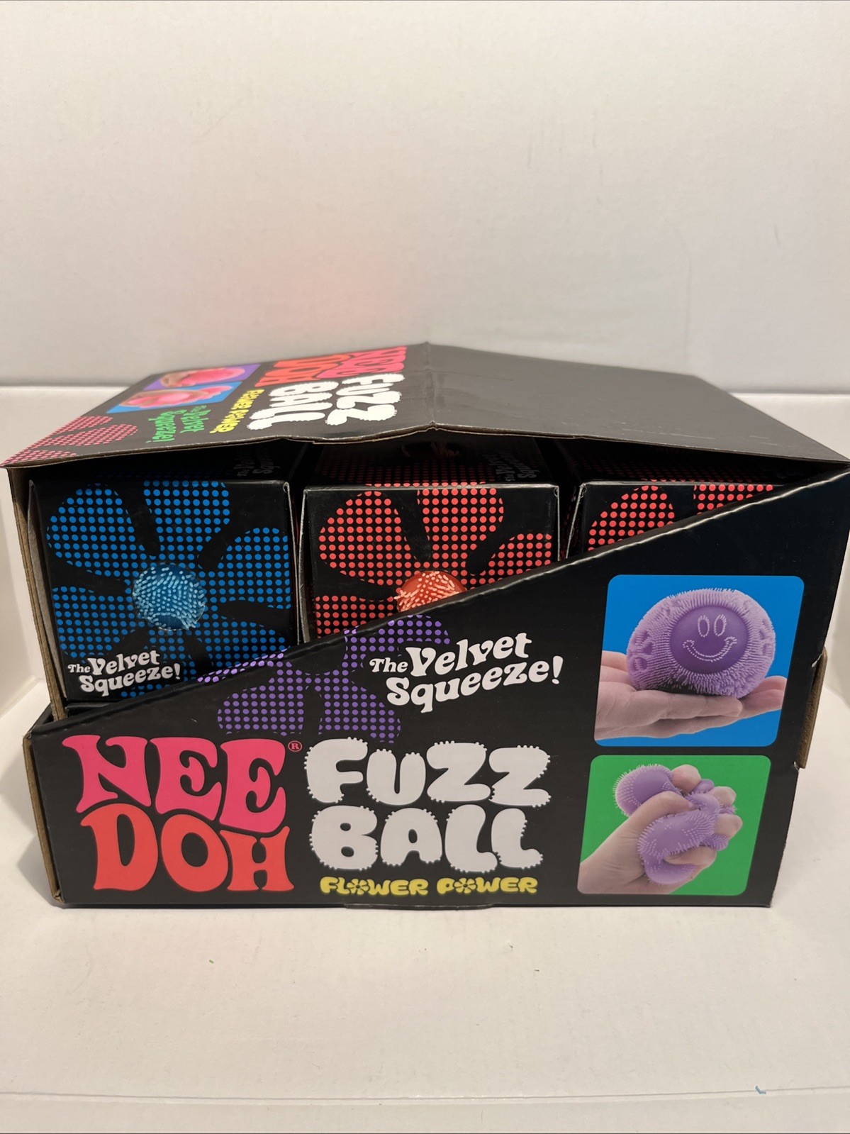 Lot of 12 Nee Doh FUZZ BALL Flower Power Velvet Squeeze Stress Ball (Full Case)