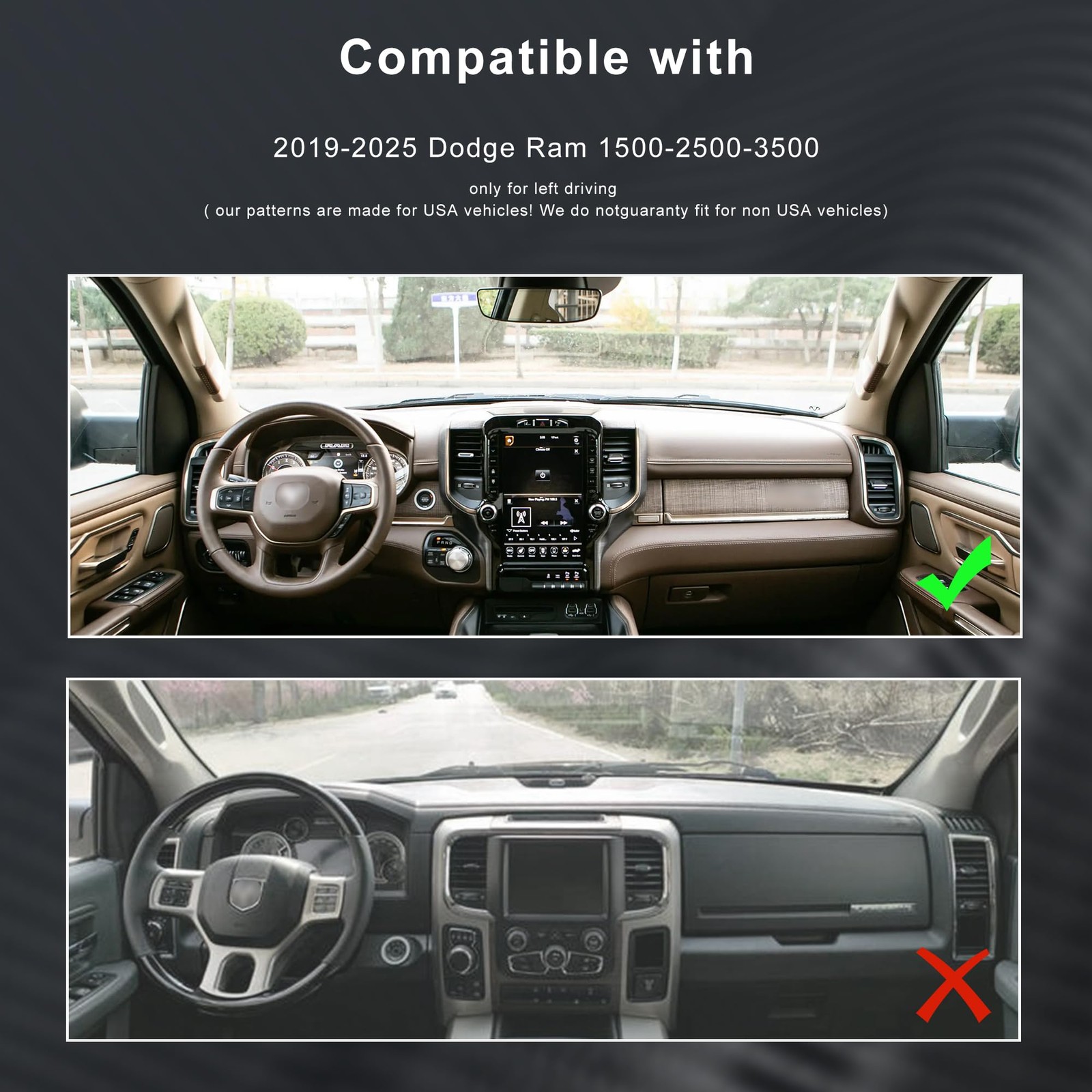 Dashboard Cover for 2019–2025 Dodge Ram 1500 2500 3500 (Without HUD) – Custom
