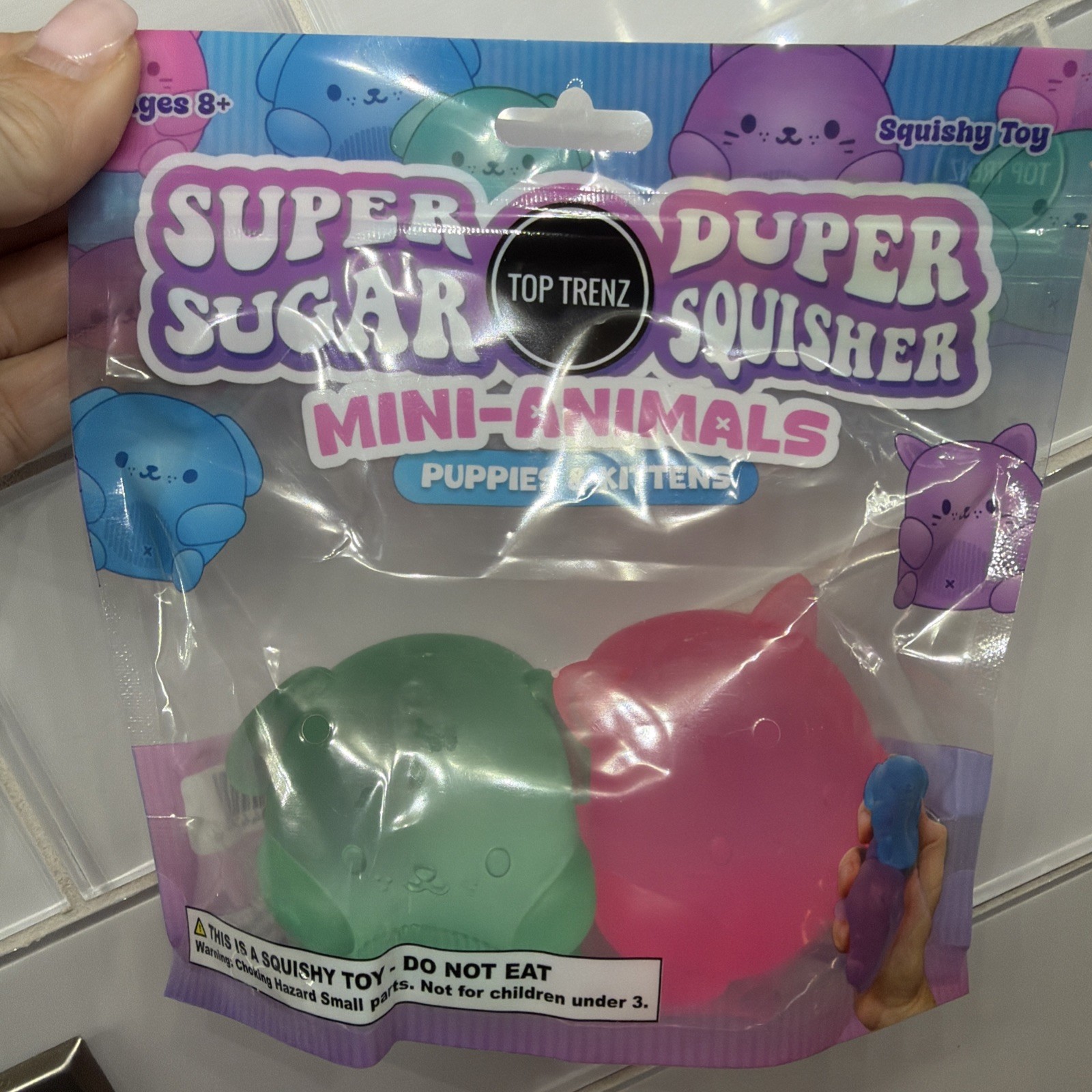 Super Duper Sugar Squisher Mini Animals puppies & kittens green pink squishy