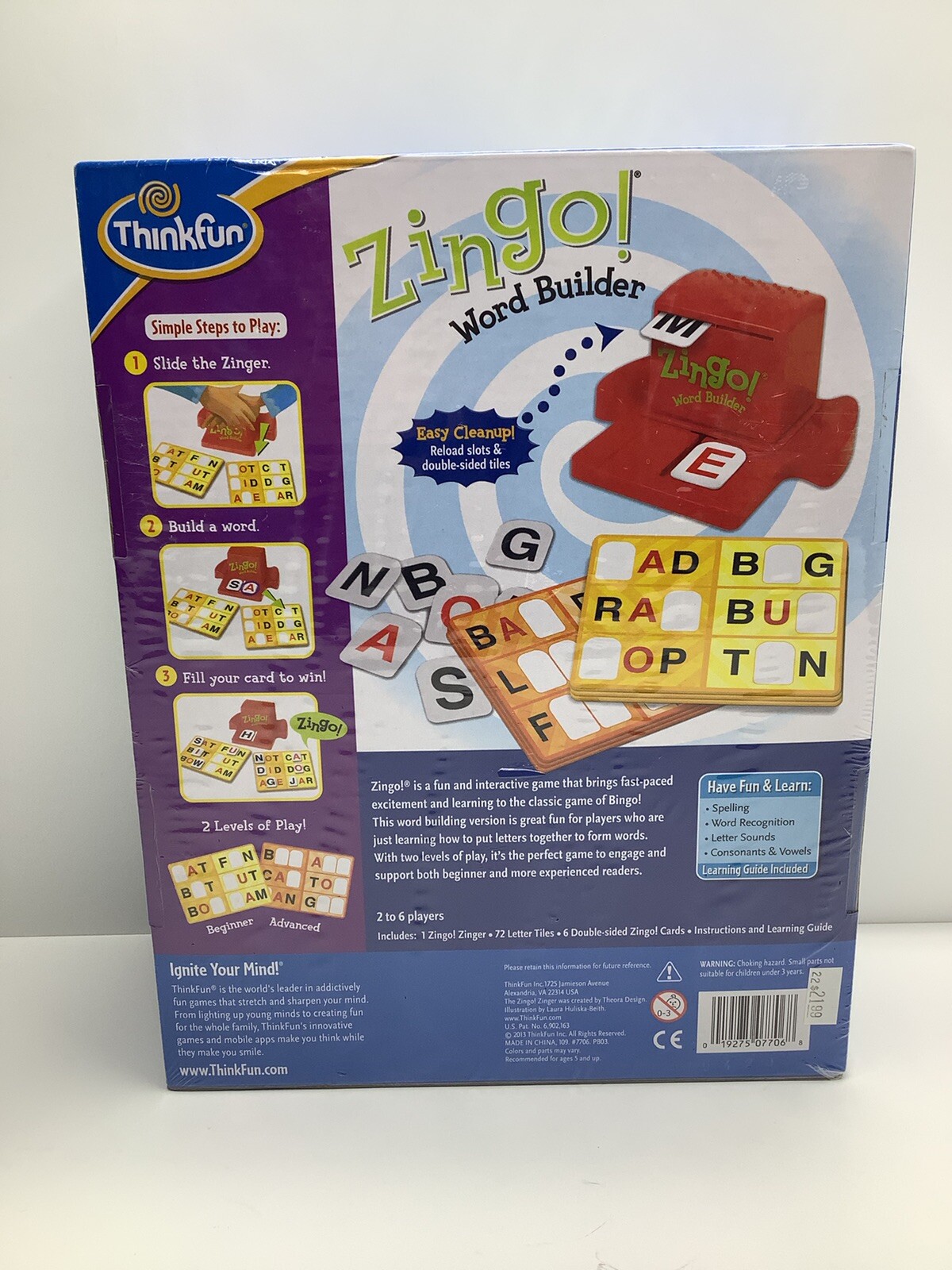 NEW Sealed ZINGO! Word Builder K-2 Spelling Game by Thinkfun 2-6 Players