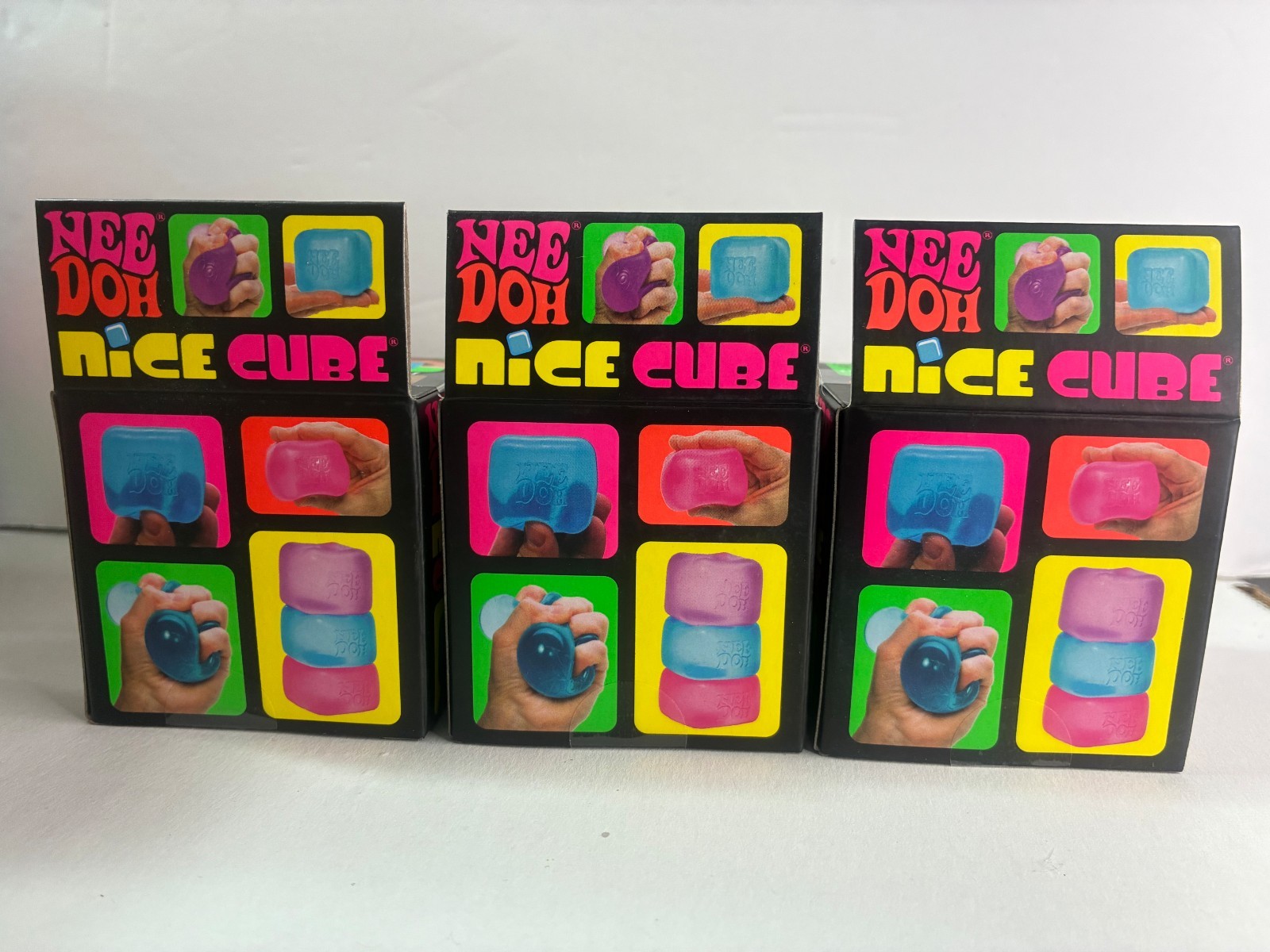 Nee Doh Nice Cube Sensory Squeeze Ball Multicolor LOT of 3 Purple, Pink & Blue