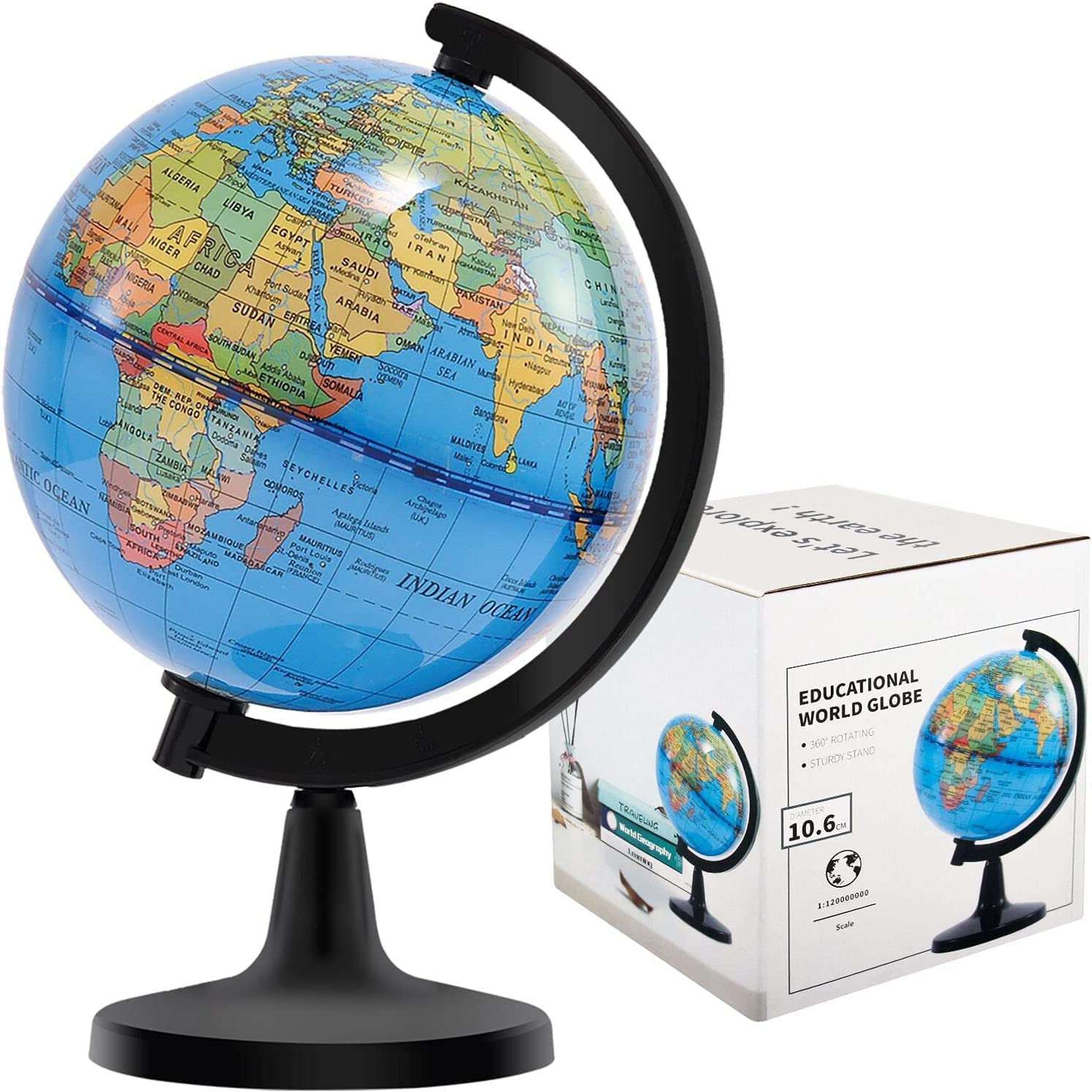 4” World Globe for Kids Learning, Educational Rotating World Map Globes Mini Si