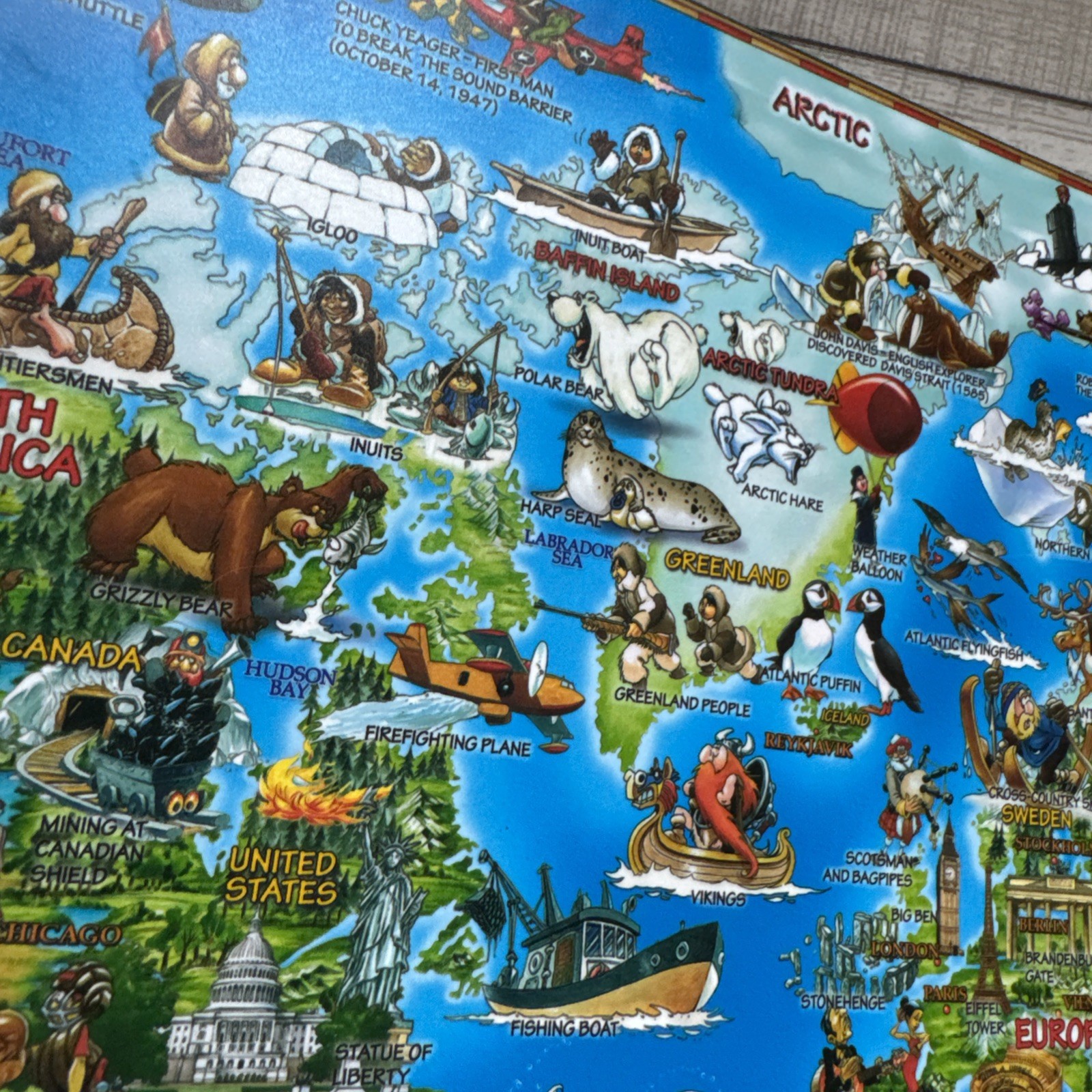 2014 Dino Laminated Geography Learning Placemat World Map 18” x 14” Cartoon
