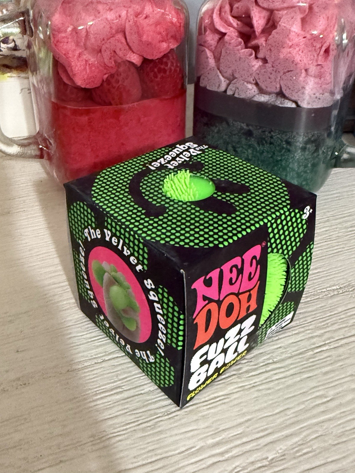 Green Needoh FUZZ BALL Flower Power Nee Doh Squishy NEE-DOH Fuzzball AUTHENTIC
