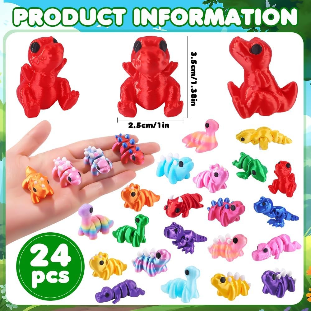 24 Pcs 3D Printed Dinosaur Animals Set, Mini Animals 3D Figurines Toys Set Cute