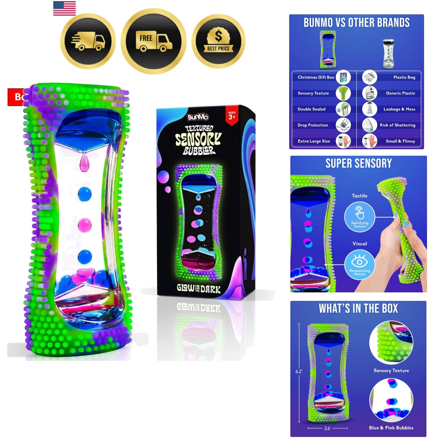 Liquid Motion Bubbler Glow-in-The-Dark Sensory Toy for Kids & Adults – Gentle…