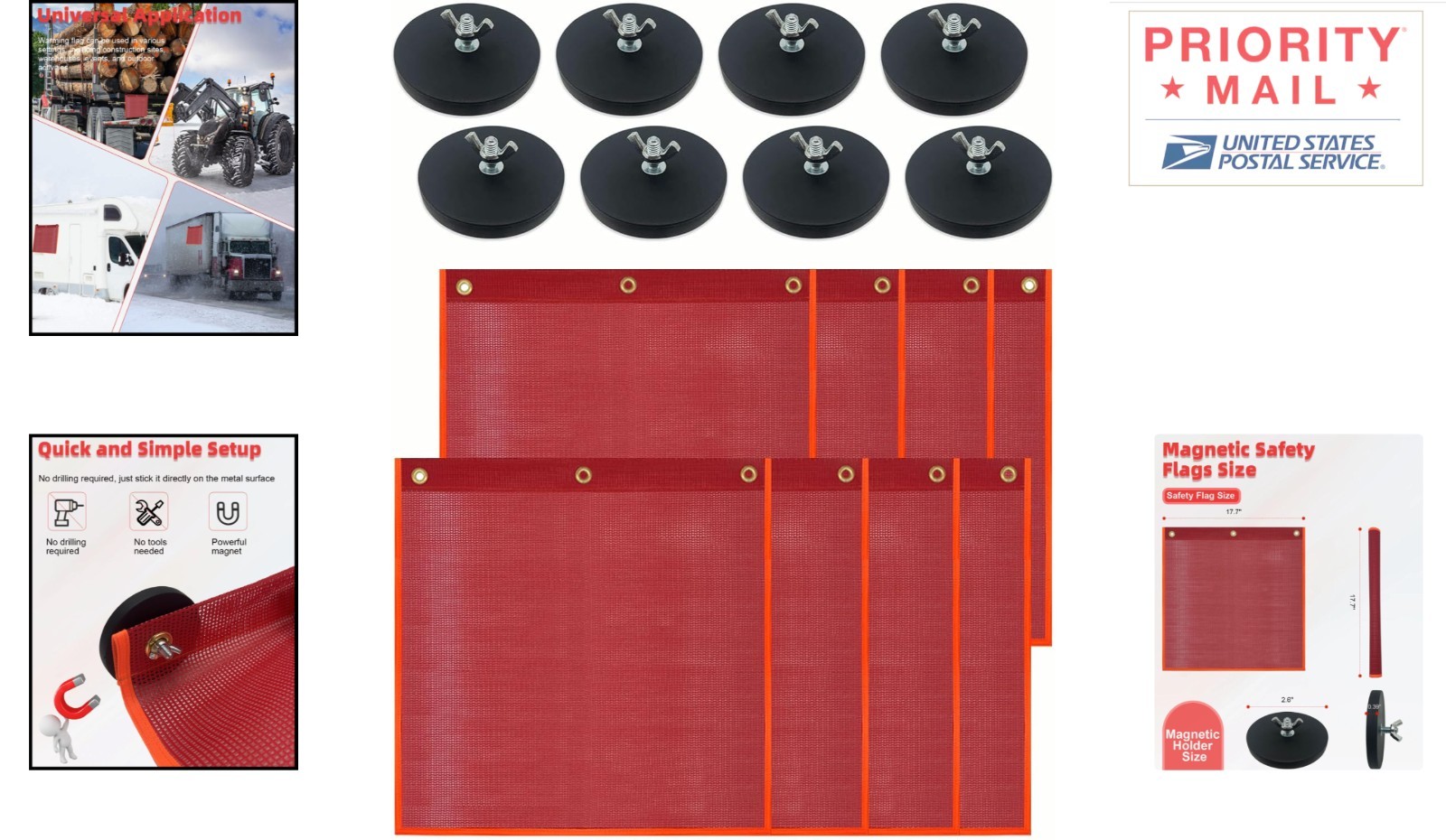 Heavy Duty Magnetic Safety Load Flags 8 Pack 45 cm PVC Warning Flags Outdoor Use