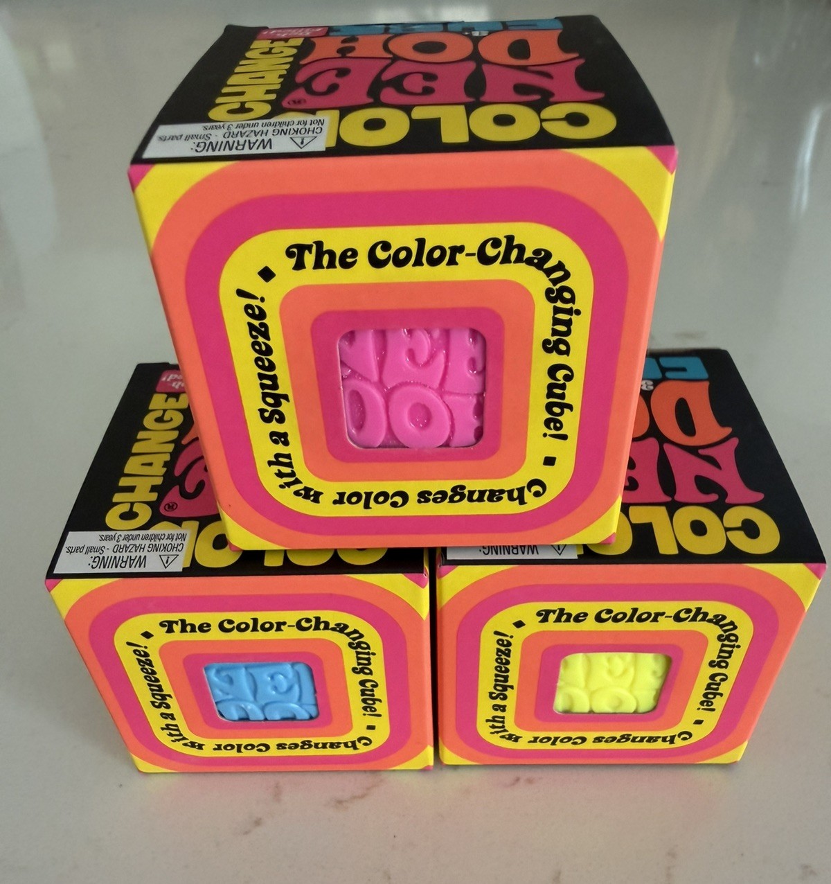 NeeDoh Set of 3 Color Change Cube (Pink, Blue, Yellow) Nee Doh Squishy Toy
