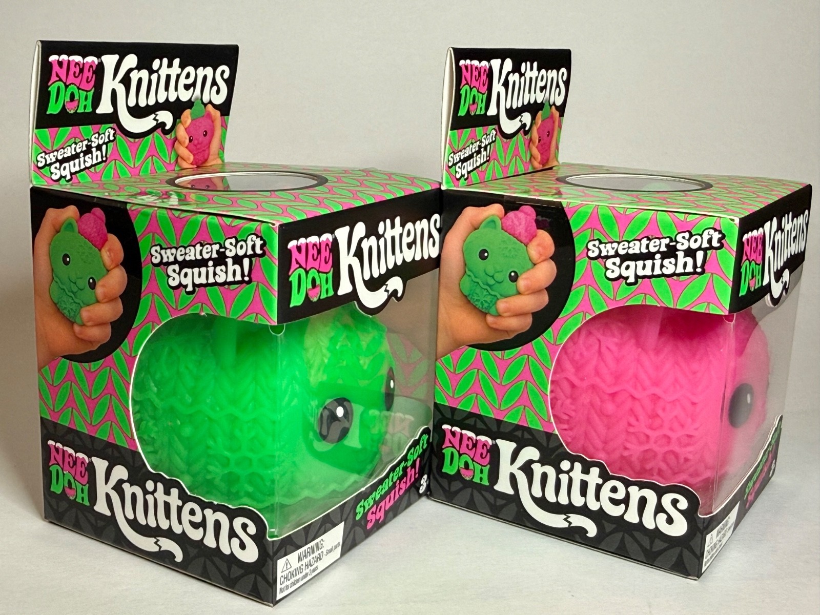 UNRELEASED NeeDoh Christmas Knittens 🎄 Set of 2 Pink & Green 🔥🔥 ULTRA RARE