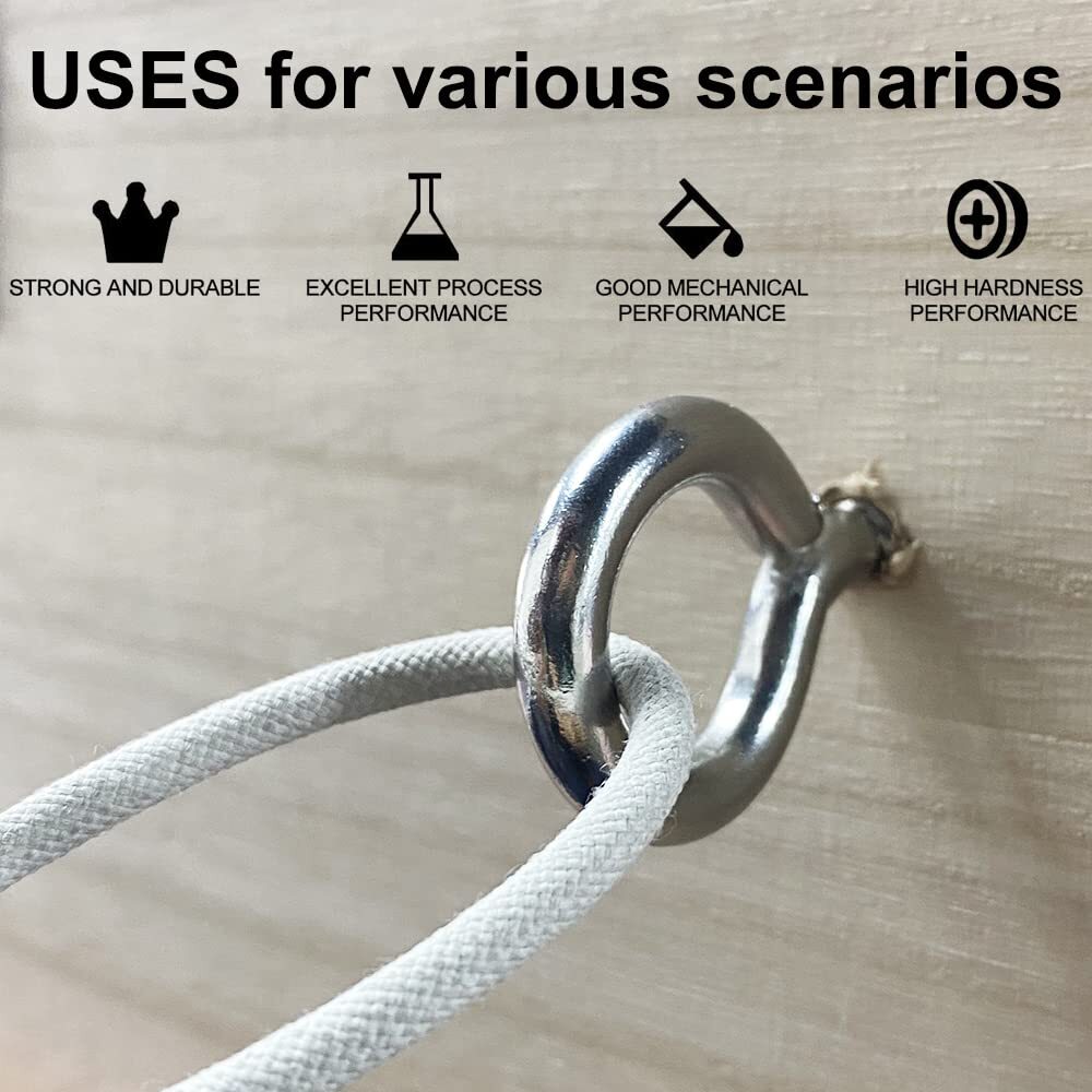 6 Pcs M6 304 Stainless Steel Screw Eye Hooks, 2-1/2 Inches Eyes Screw