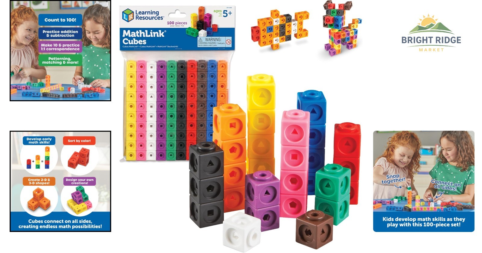 Counters for Kids – 100 Math Cubes for Shape and Color Identification