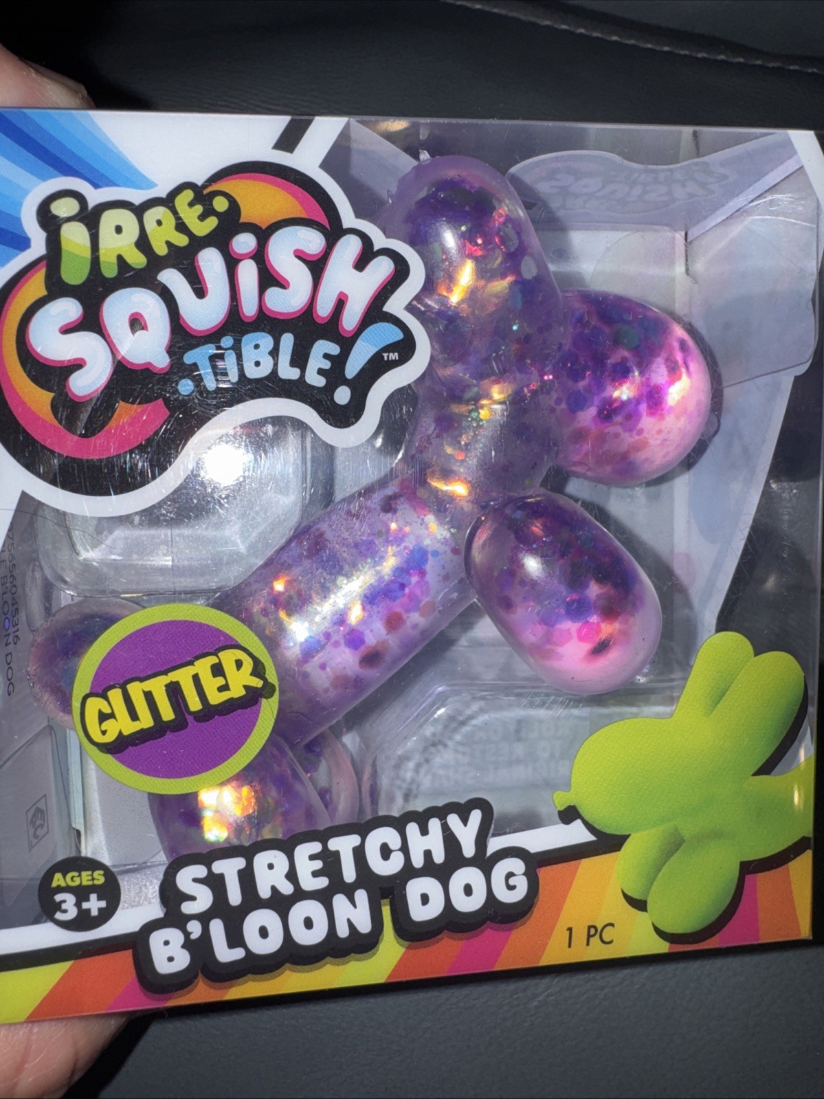 Purple Glitter Balloon Dog Squishy, SquishTible Stretchy Squeeze Toy By Ja-Ru