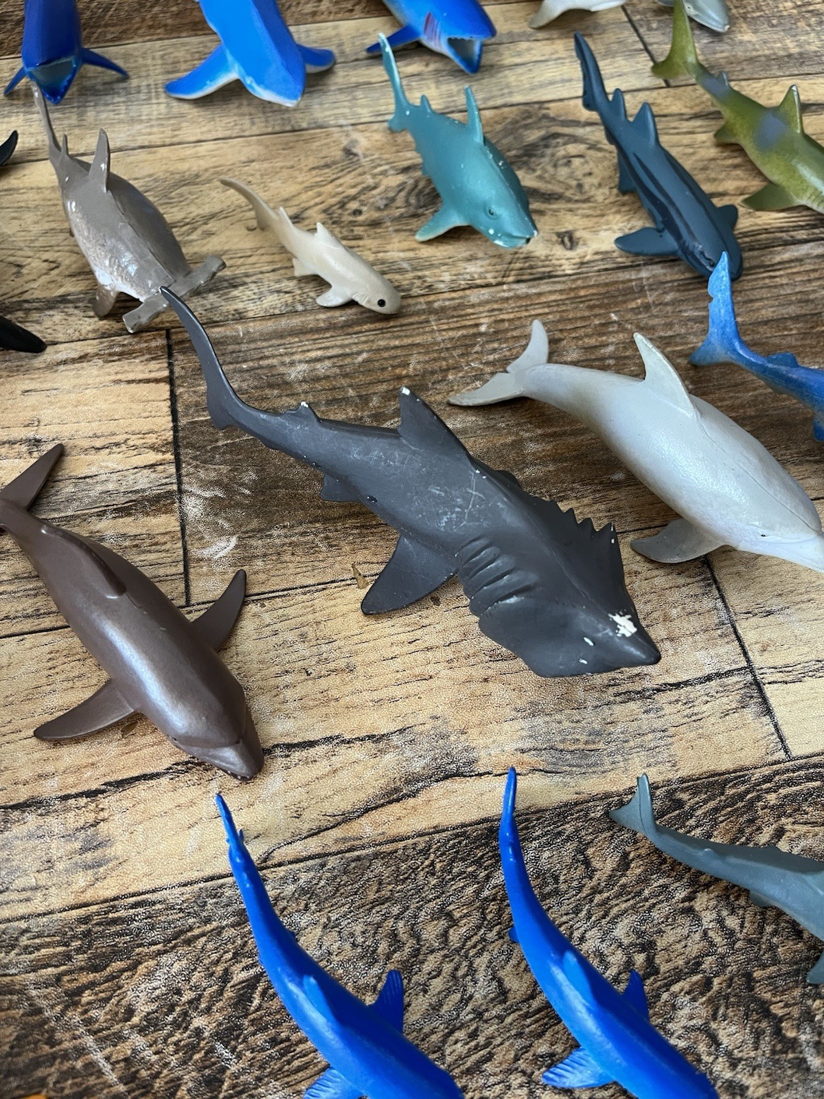 Ocean Animals Plastic Large Lot 60+ Of Sharks Whale Dolphins 10 Inch And Less