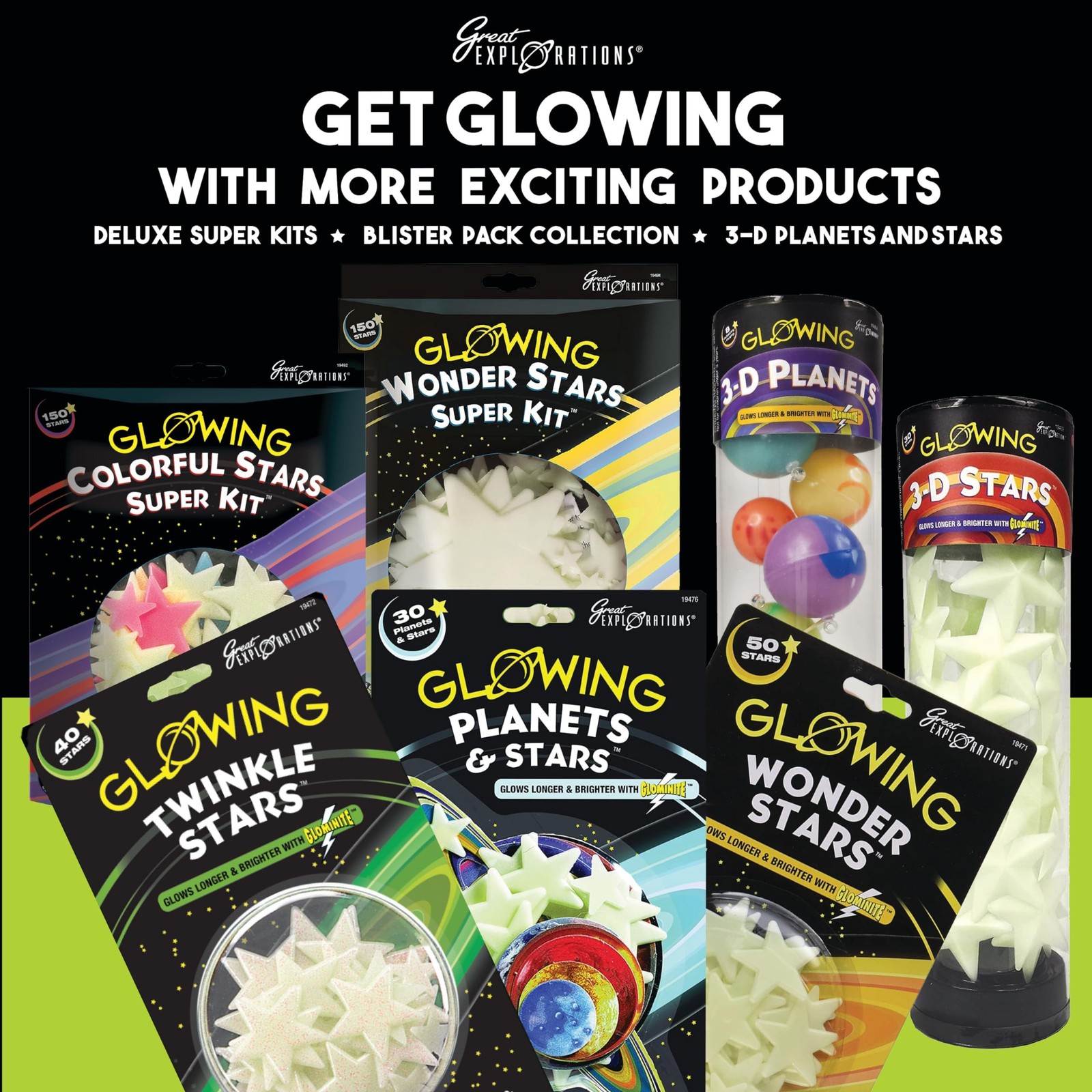 University Games UNV19476 Explorations Glow in The Dark, 30 Pack (2D), Planet…