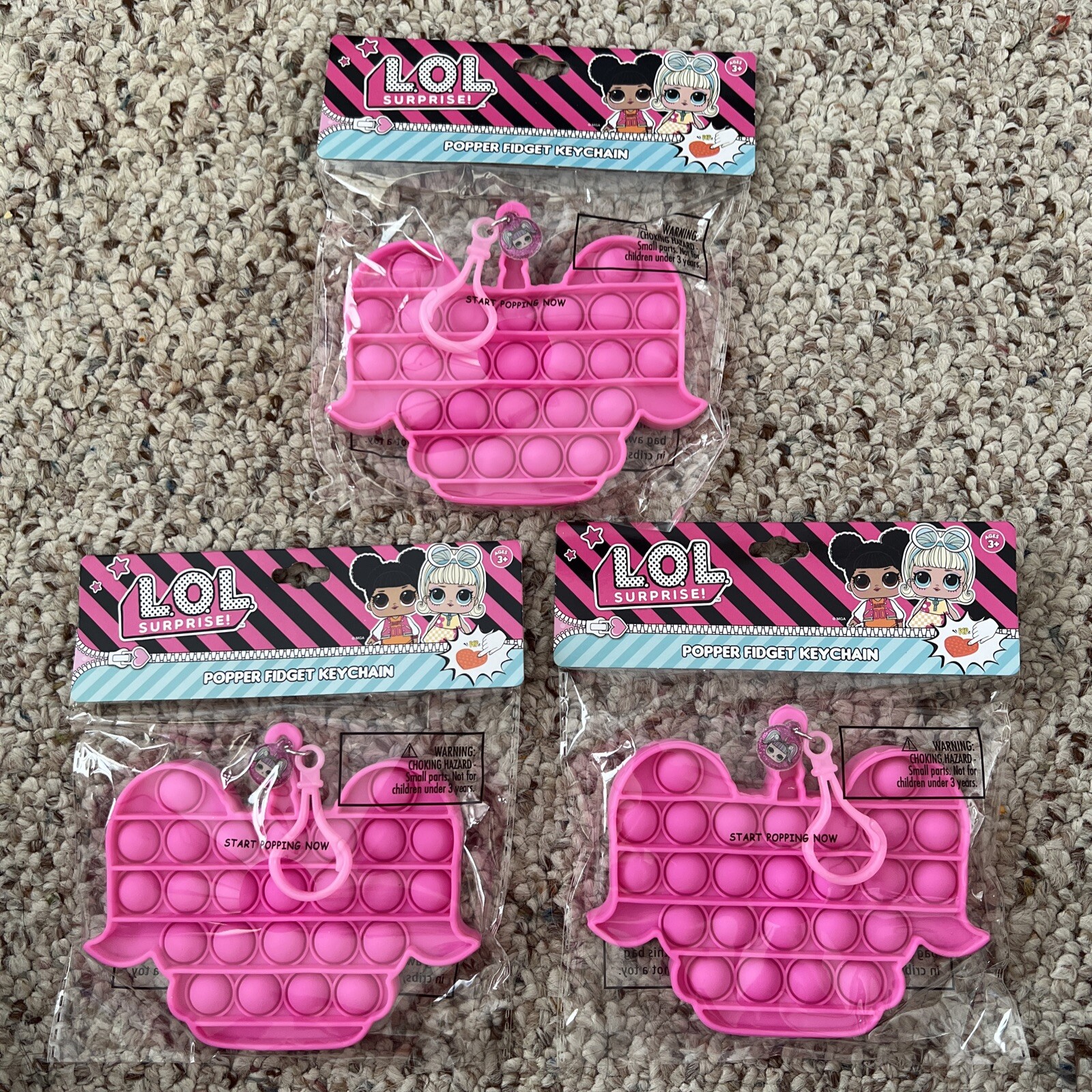LOL Surprise Popper Fidget Keychain New In Package Large 5” Keychains Set Of 3