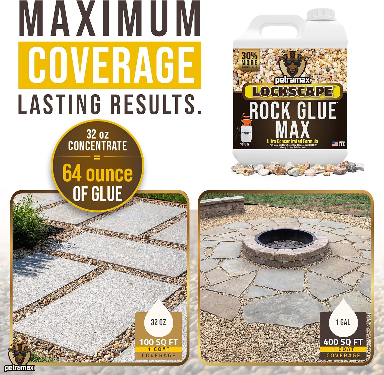 Petra Max Rock Glue for Landscaping, 32 Ounce – Ground Coverage & Pet Safe Mulch