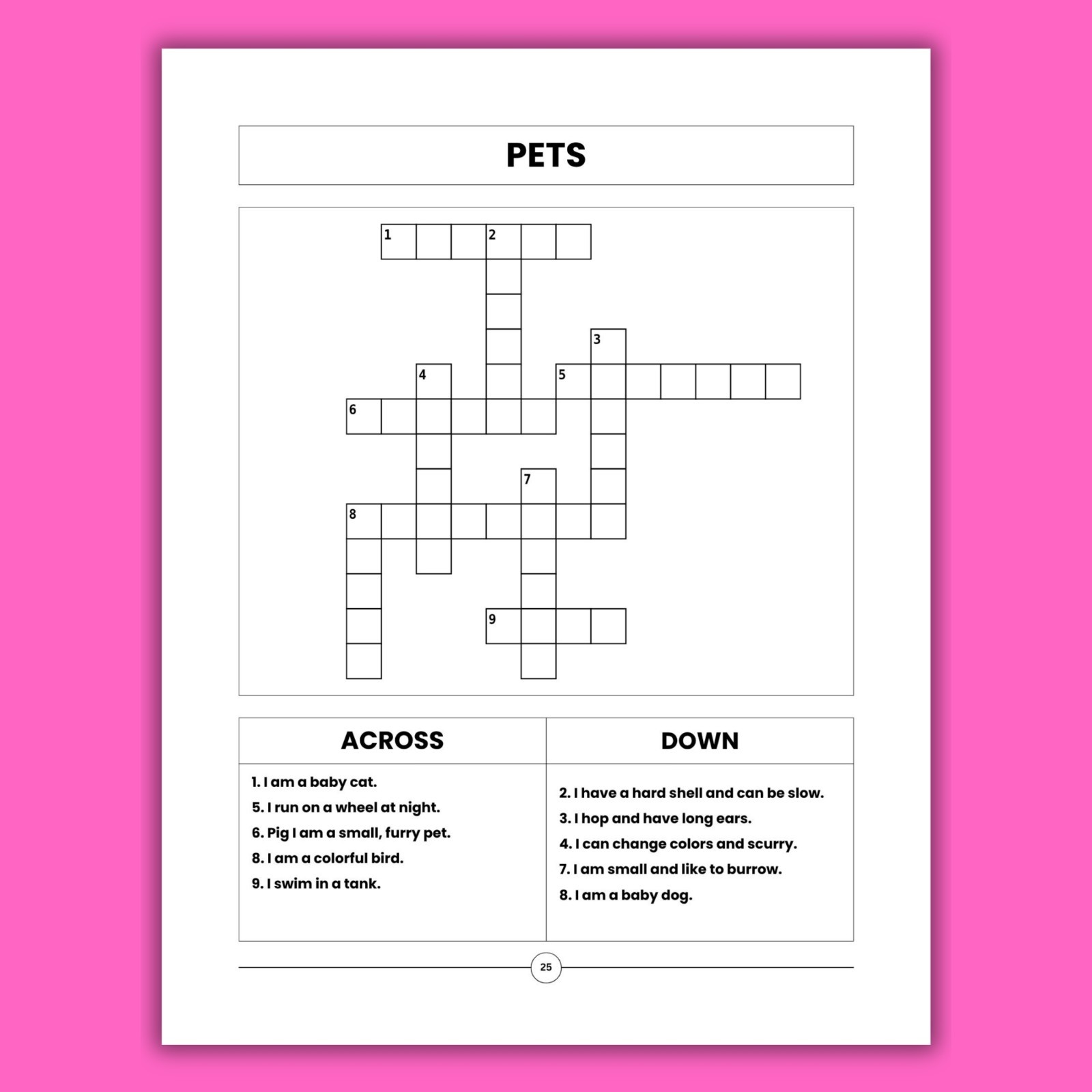 Kids Crossword Puzzle Worksheets | Printable Activities | Digital Download