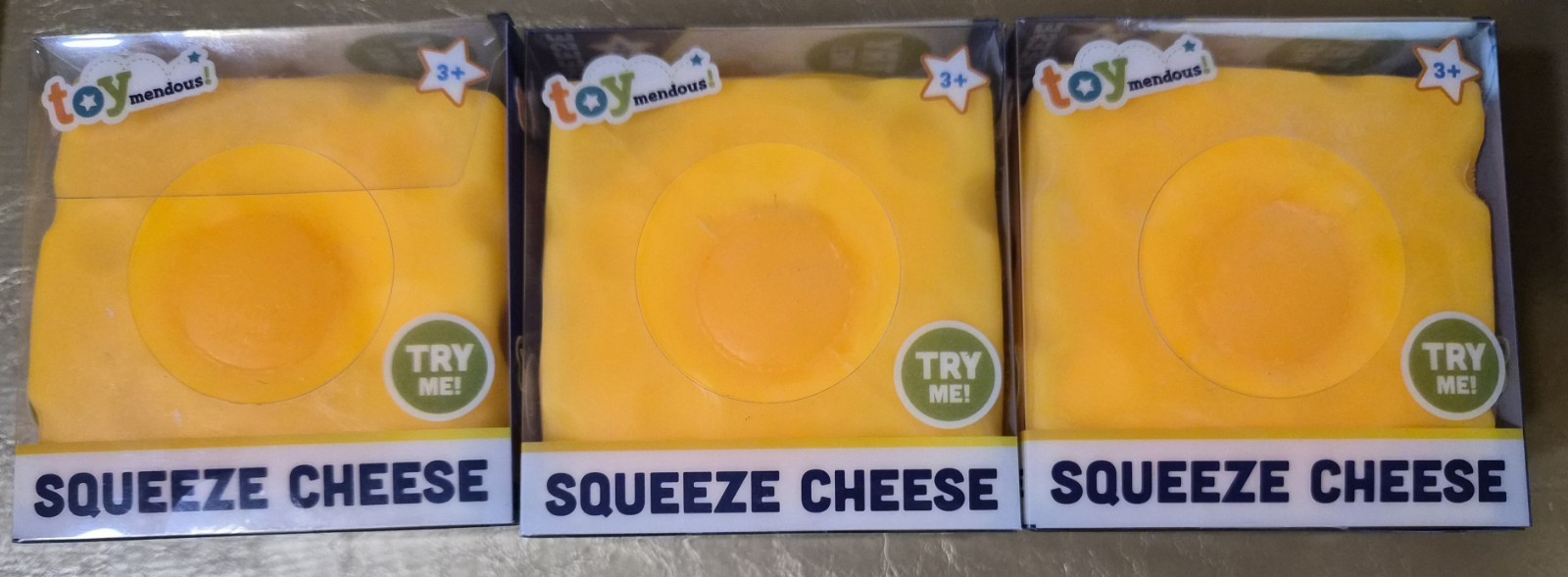 SQUISHY CHEESE TOYMENDOUS LOT OF 3 EXTRA LARGE SQUEEZE CHEESE CUBES NIB