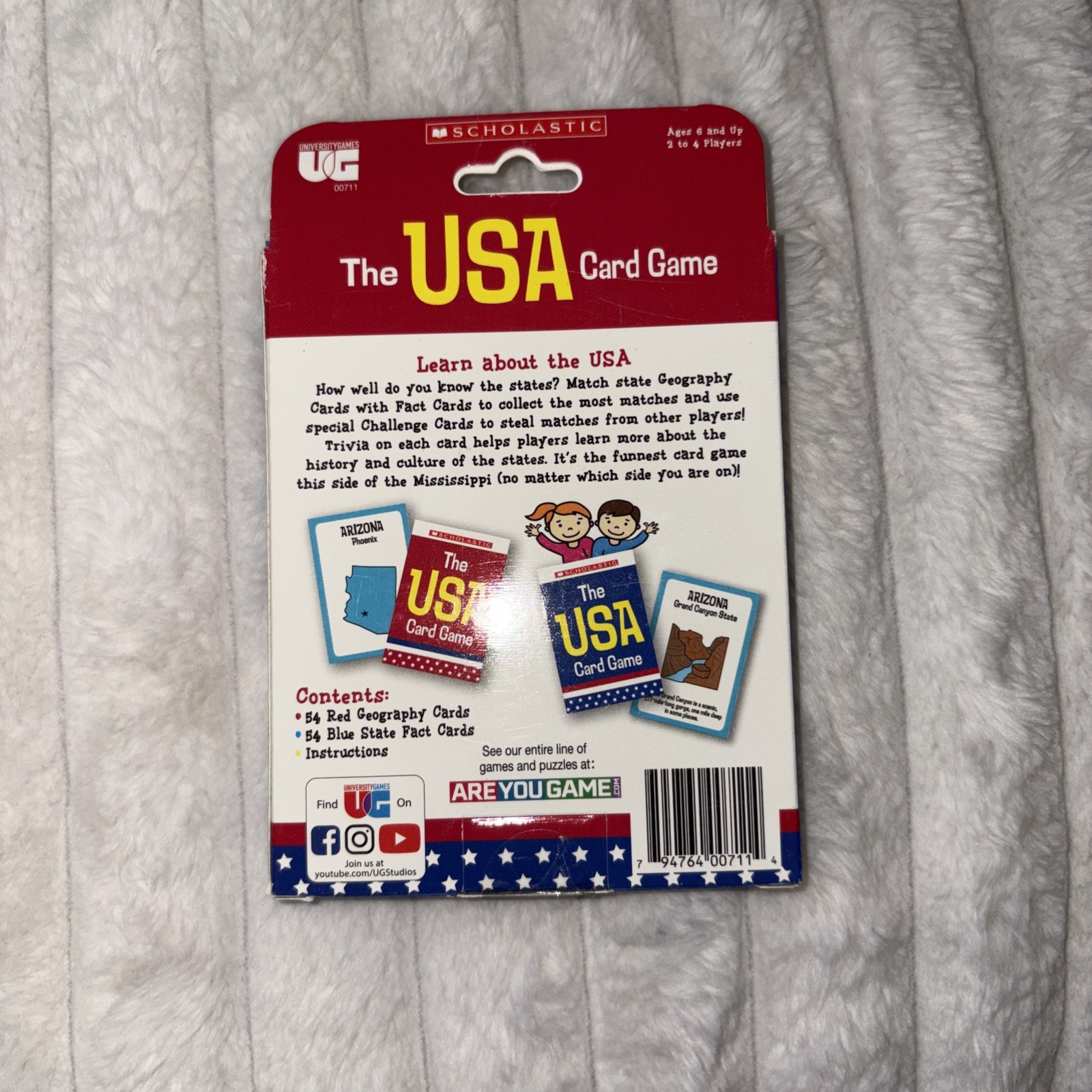 University Games Scholastic The USA Card Game Travel Trivia 2-4 Players Ages 6 +