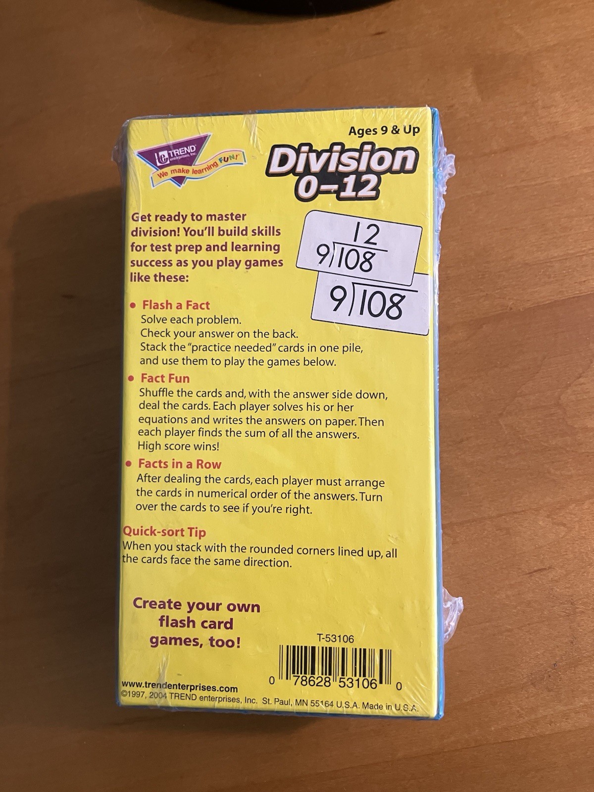 TREND Division 0–12 Flash Cards Math Facts Ages 9+ Skill Building Test Prep