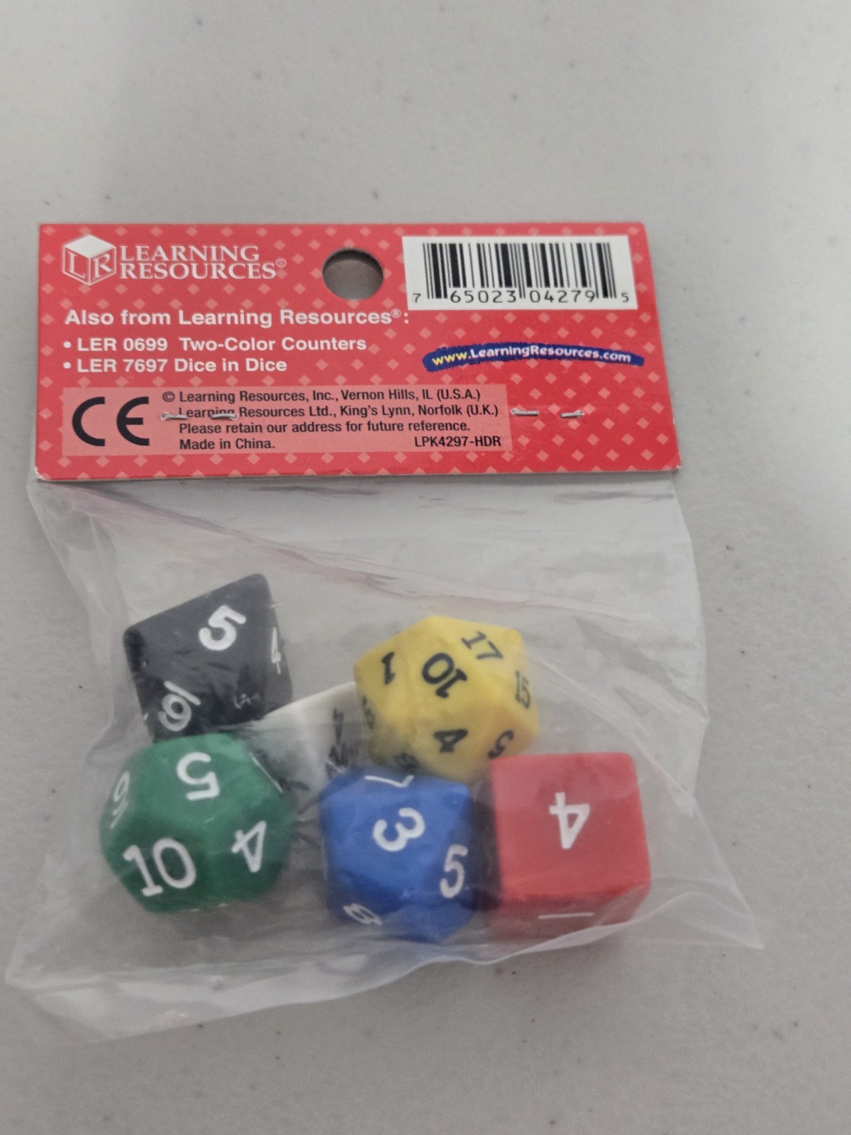 NEW Learning Resources Polyhedra Dice 6 Dice 4, 6, 8, 10, 12, 20 Sided Dice