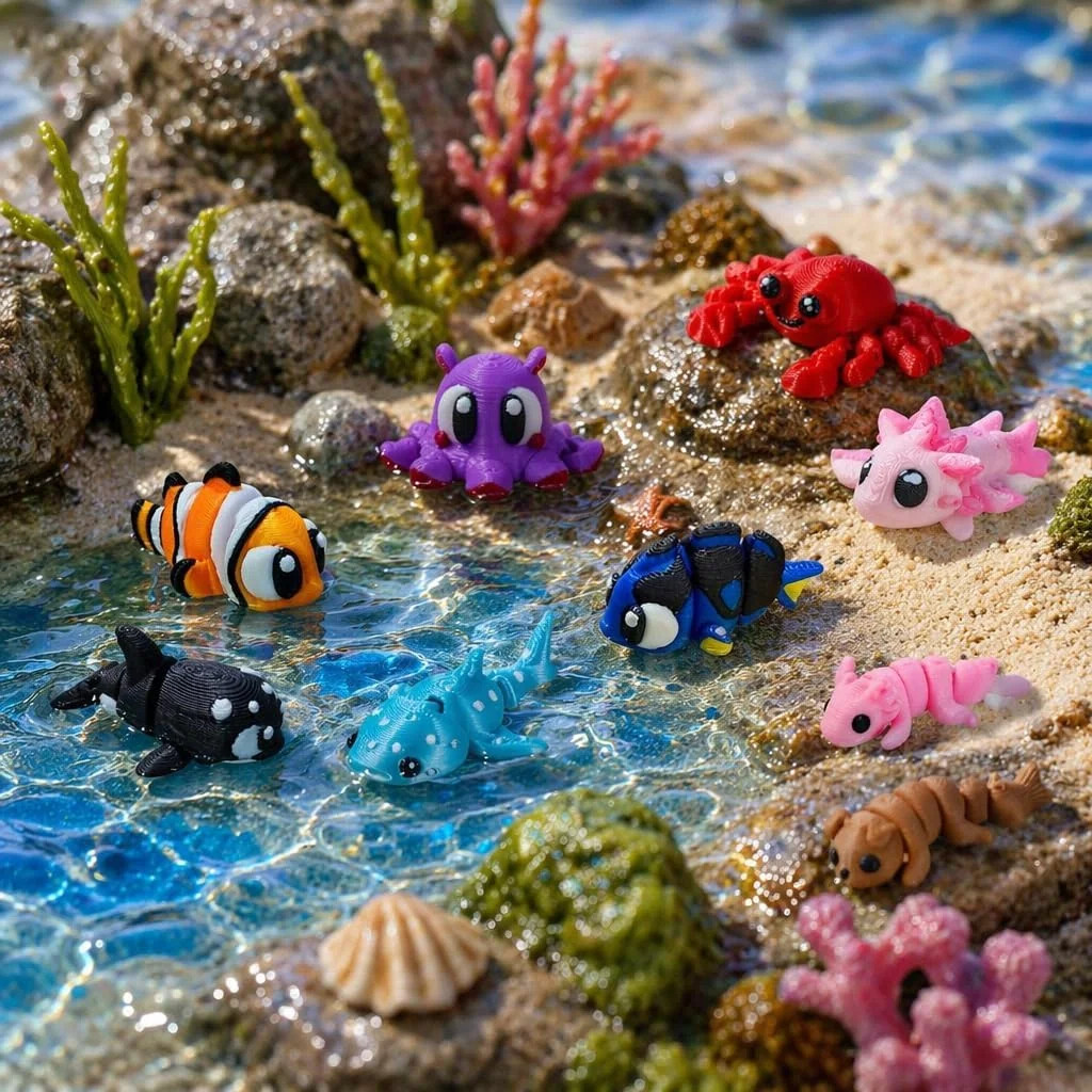 50 Pcs Mini 3D Printed Animal Set, Articulated Flexible Cute Animal Surprise 3D