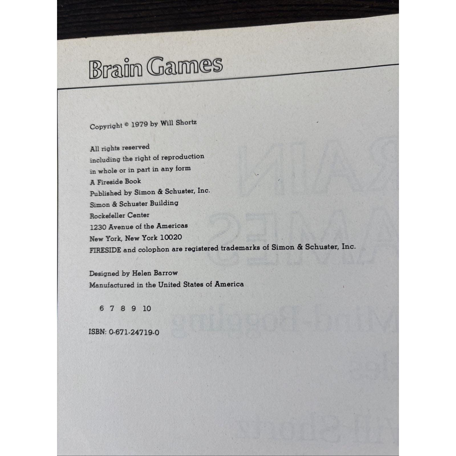Brain Games Book by Wil Shortz Vintage 1979 70s 175 Mind Boggling Puzzles Speech