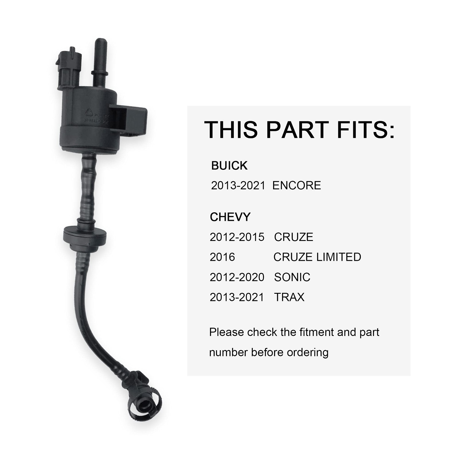 Vapor Canister Purge Valve Solenoid EVAP 1.5 x 10.5 x 2.5 inches