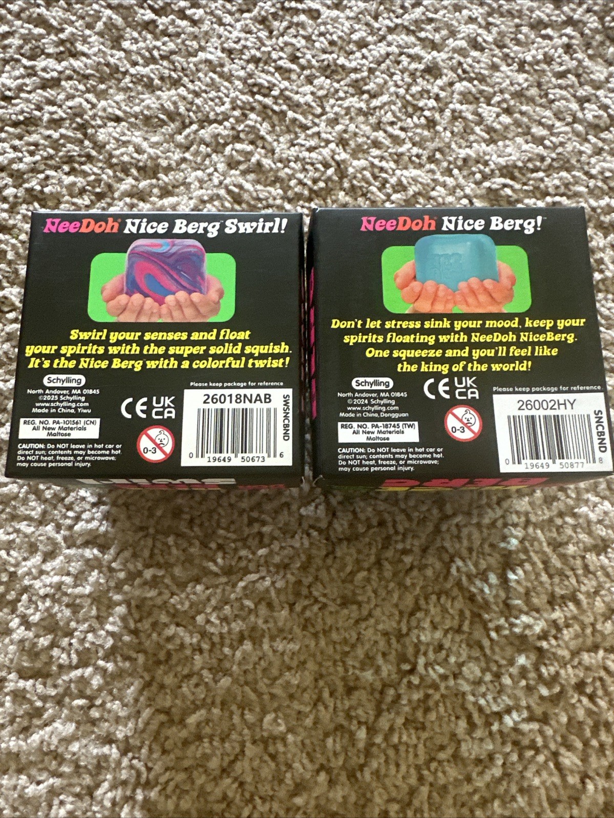 100% Authentic Schylling NeeDoh Nice Berg Swirl – Black/Pink/Purple & Blue Lot 2