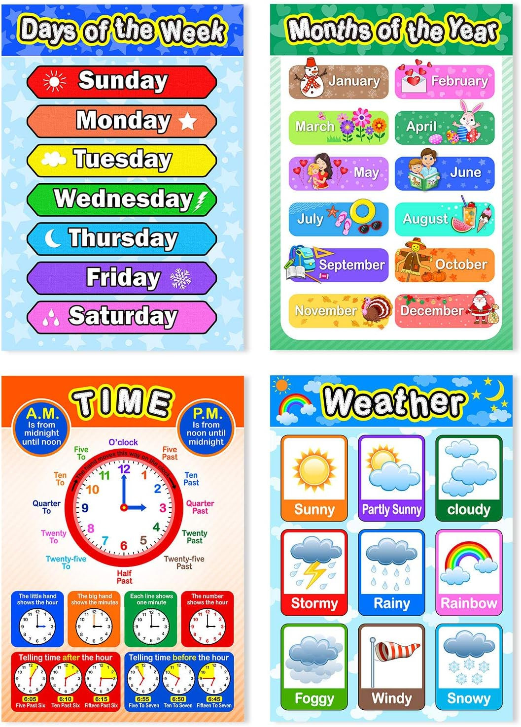 12 Pieces Educational Preschool Poster 16 X 11 Inch Educational Learning Posters
