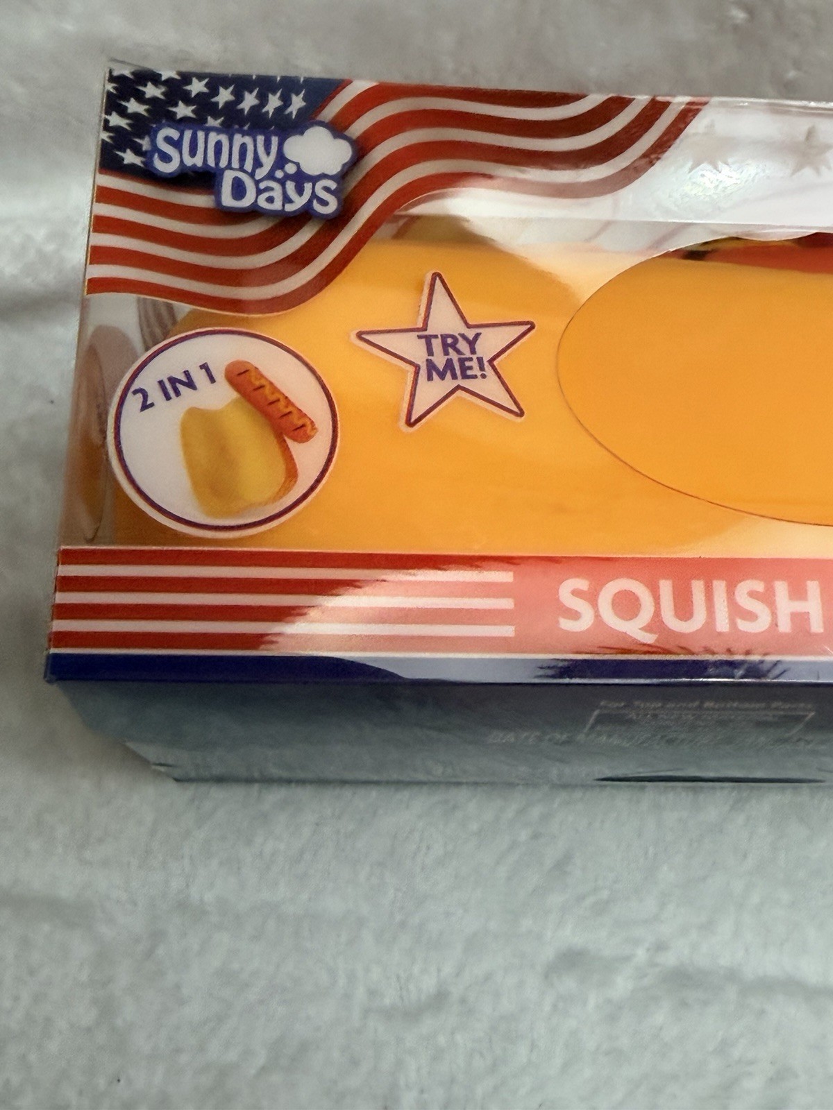 Squishy Hot Dog Squeezy Fidget Toy Sunny Days 2-in-1 Hotdog Stress Relief NEW