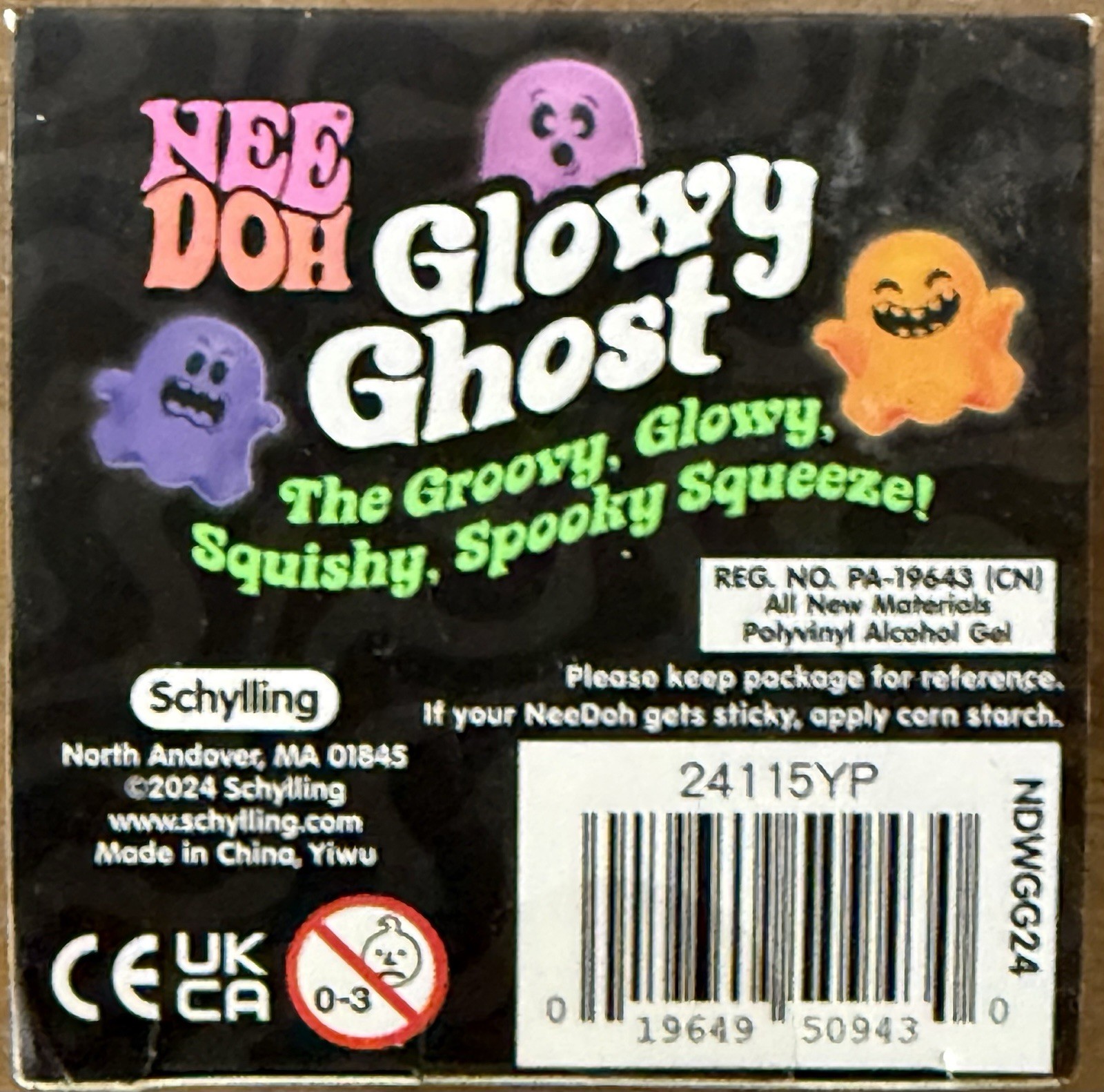 Schylling Nee Doh Glowy Ghost Glow-in-the-Dark Squeeze Toy, Red, Age 3+