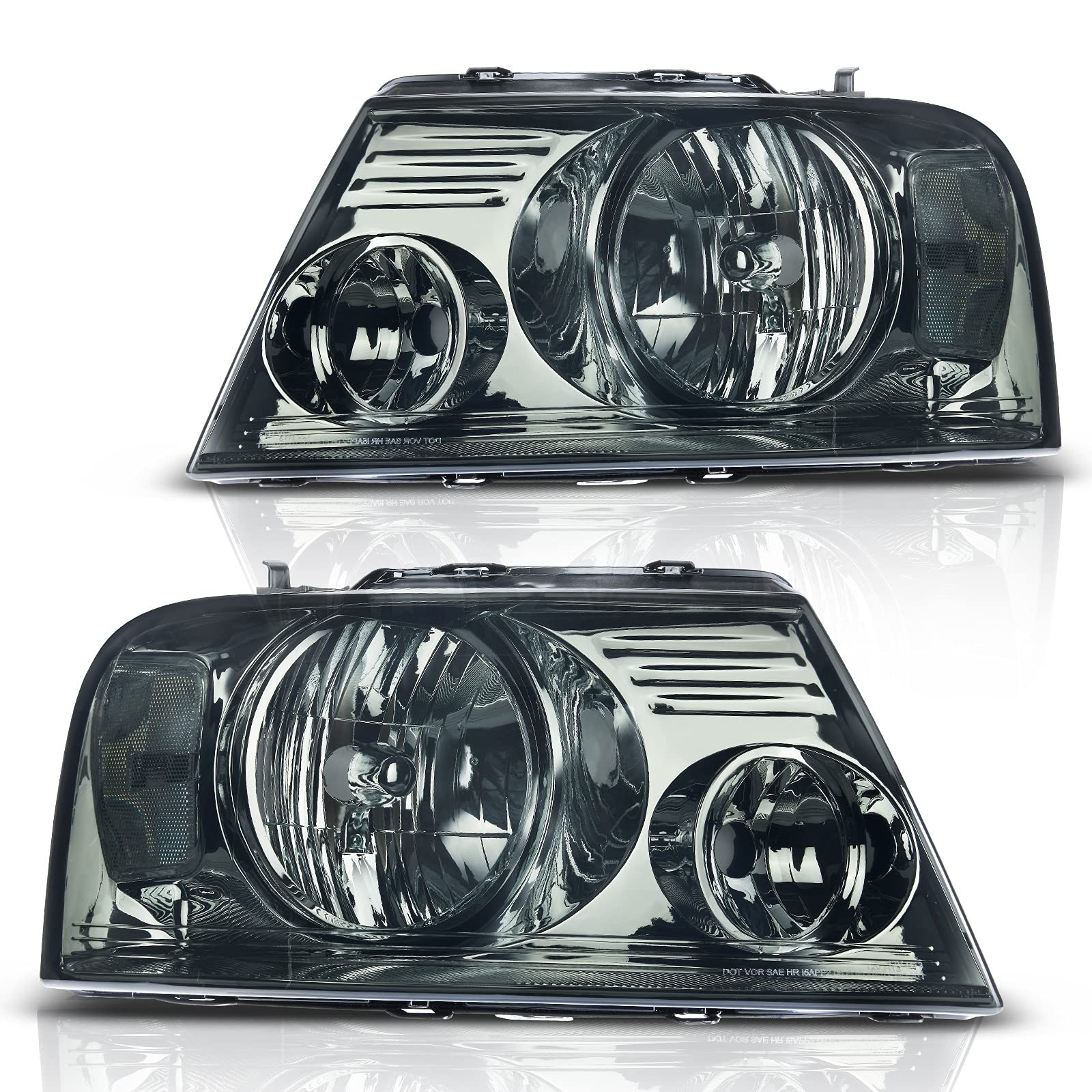 DWVO Headlights Ford F-150 04-08 Lincoln Mark LT Chrome Smoke