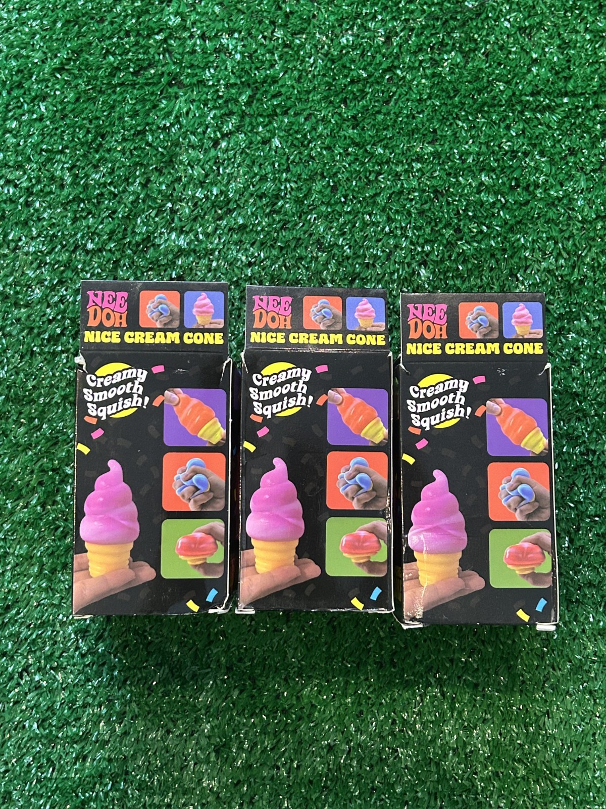 Nee Doh Nice ice Cream Cone Blue Orange Pink Ice Cream Squishy Lot of 3 New
