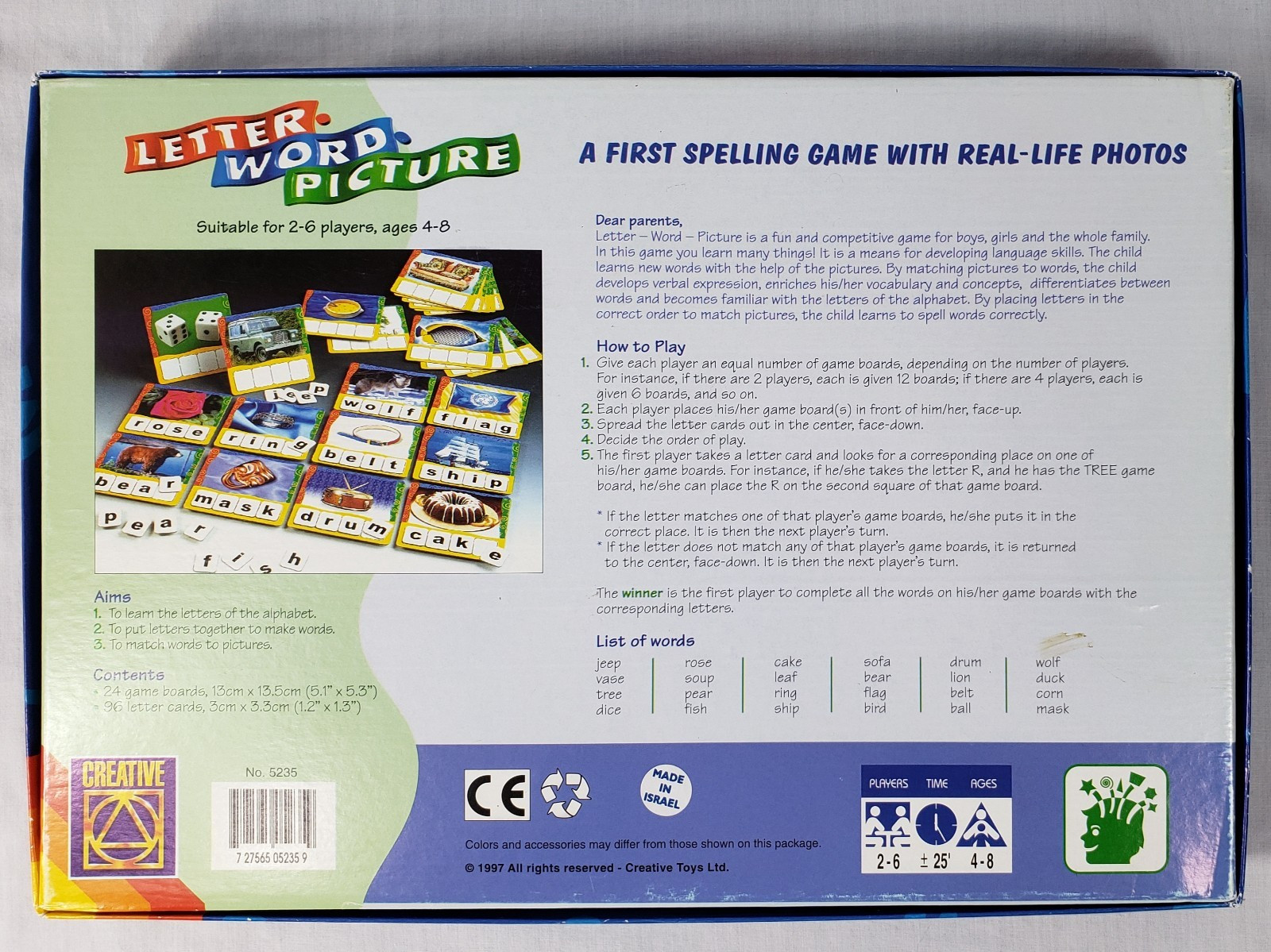 Vintage Spelling Game Letter Word Picture Ages 4-8 Colorful Creative Pre-owned