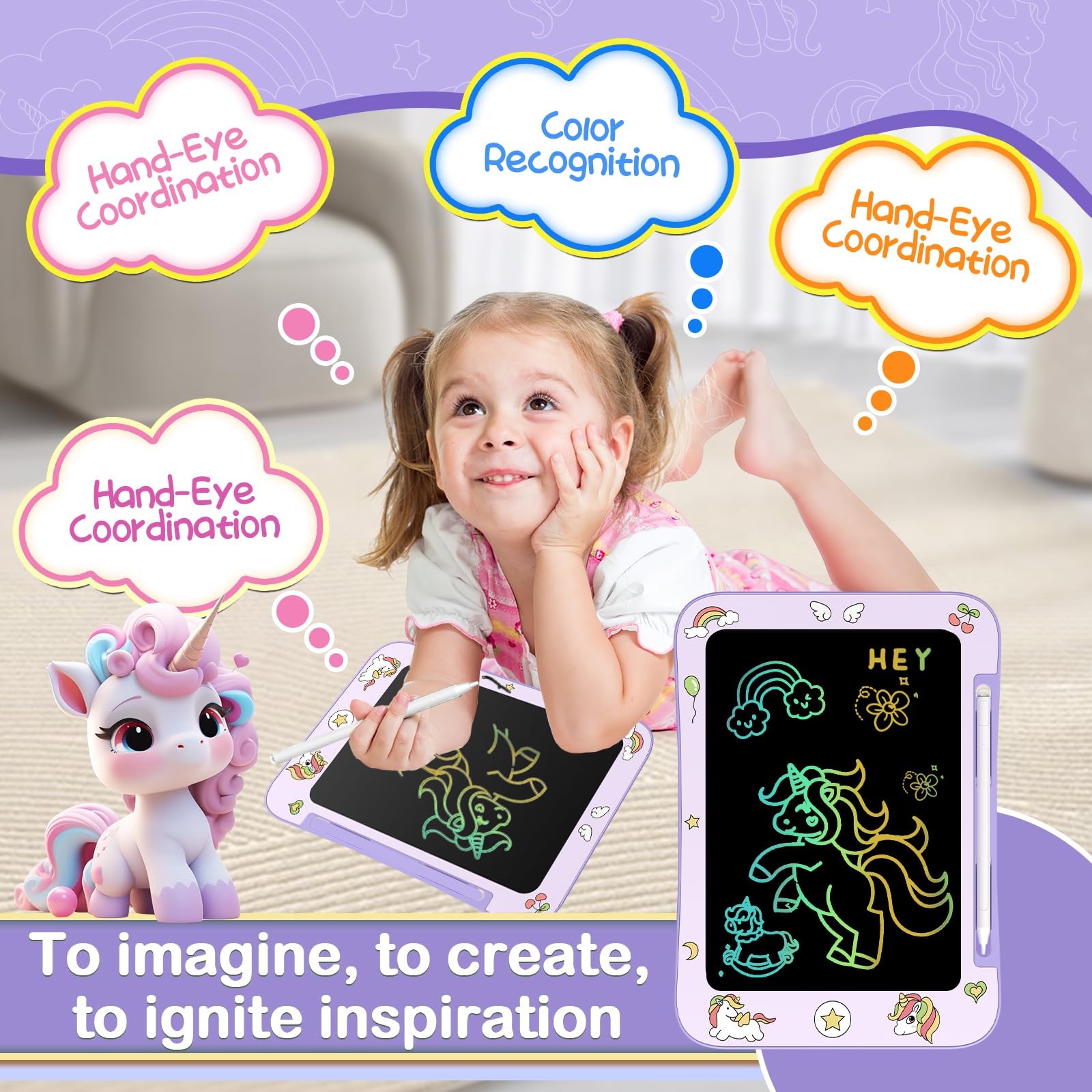 [2 Pack] Genialba LCD Writing Tablet for Kids, Colorful Screen Pink & Purple