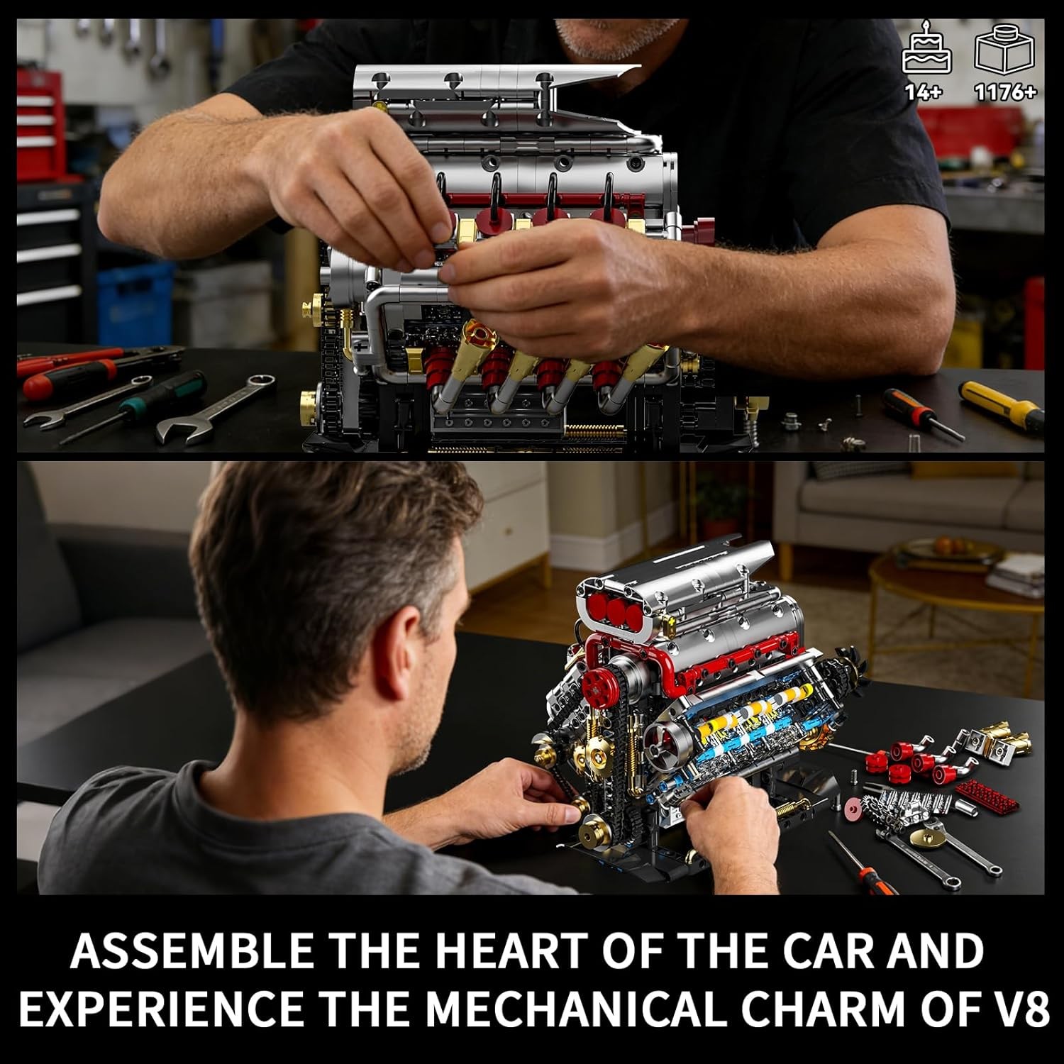 V8 Engine Model Kit That Runs 8-Cylinder Car Engine Building Set with Rechargeab