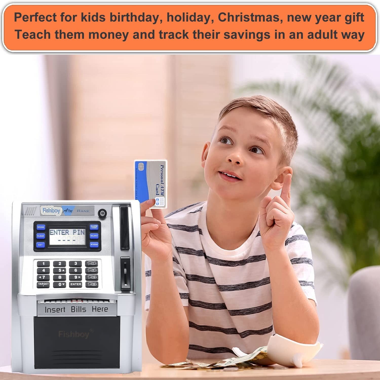 Fishboy ATM Piggy Bank for Kids with Power-Off Memory and Debit Card for Real…