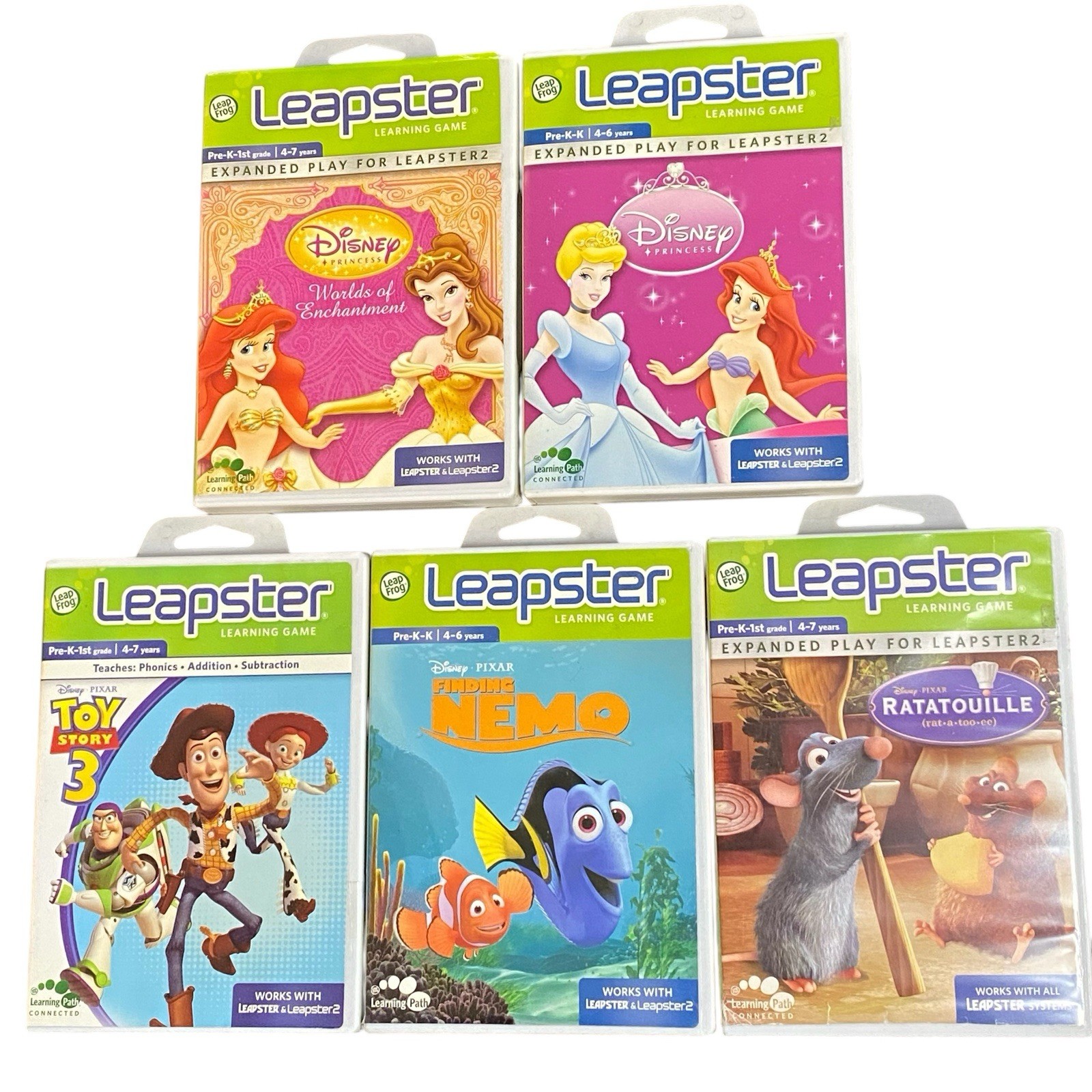 Lot Of 5 LeapFrog Leapster/Leapster 2 Learning Game Cartridges w/Cases & Manuals