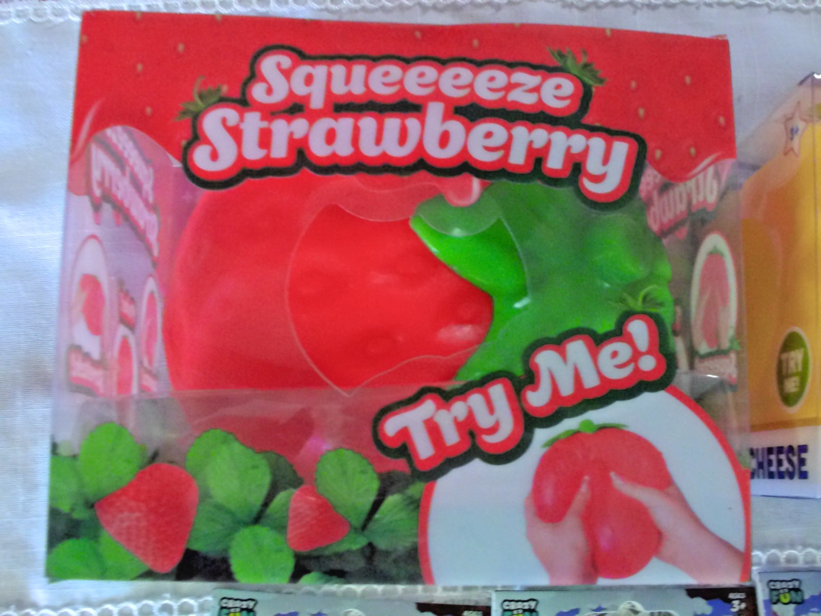 Sunny Days Jumbo Squeezy Strawberry, Toymendous CHEESE Squishy 3 SQUEEZY-SAURS