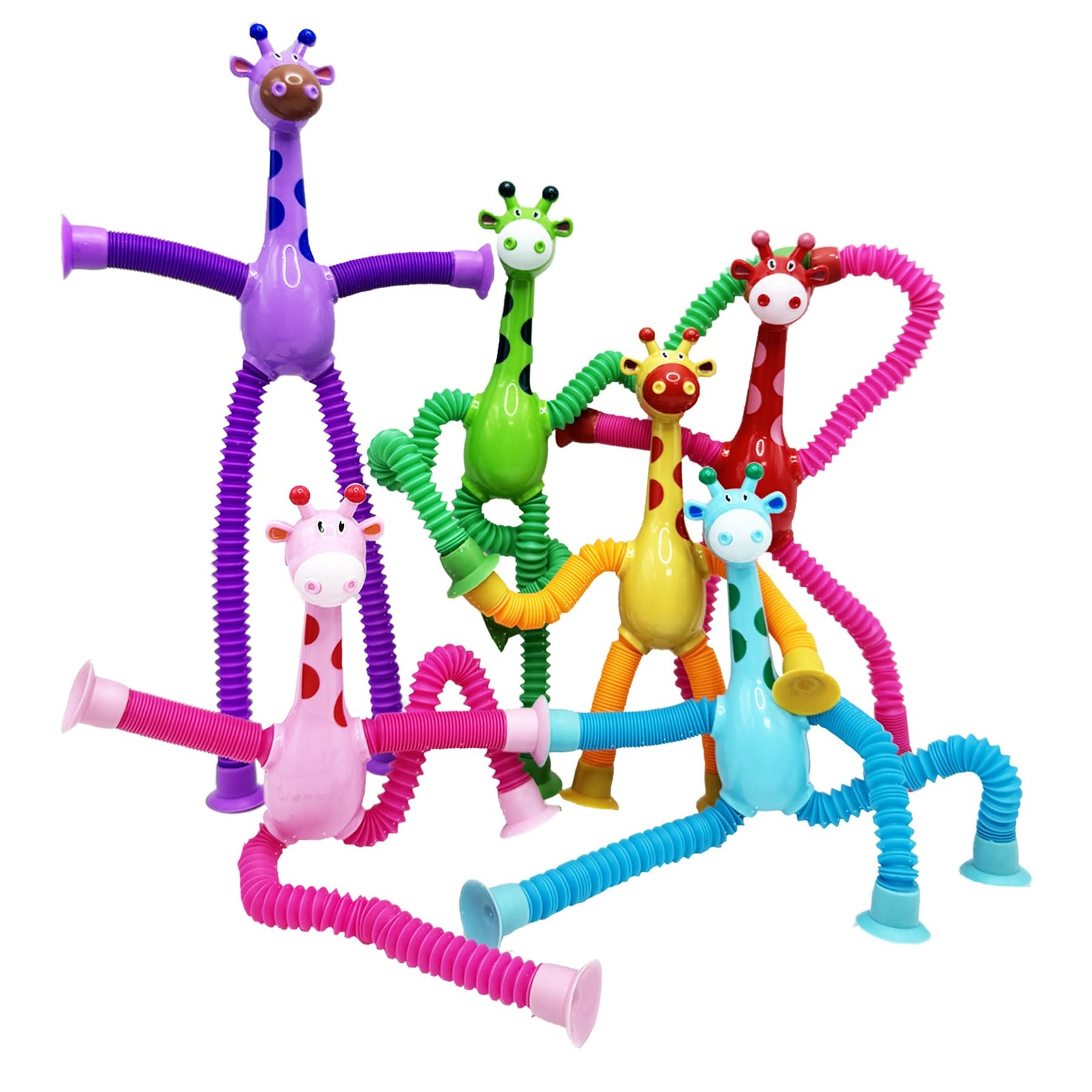 Telescopic Suction Cup Toy, Pop Tube Sensory Fidget 3.5 inches, 6pc-giraffe