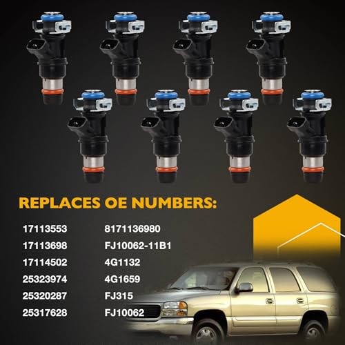 4.8 5.3 6.0 Fuel Injector 4 Holes 8Pcs, Compatible with 1999-2006 Chevrolet
