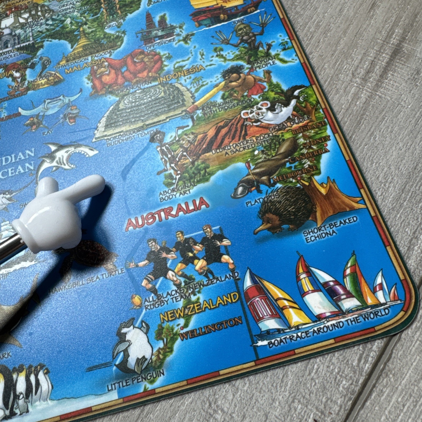 2014 Dino Laminated Geography Learning Placemat World Map 18” x 14” Cartoon