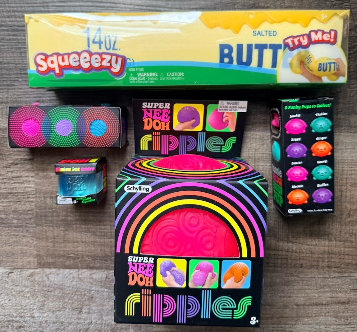 NEE DOH &Sensory Fidget Toy Collector Lot -Ripples, Cube, Pups, Fuzz & Butter