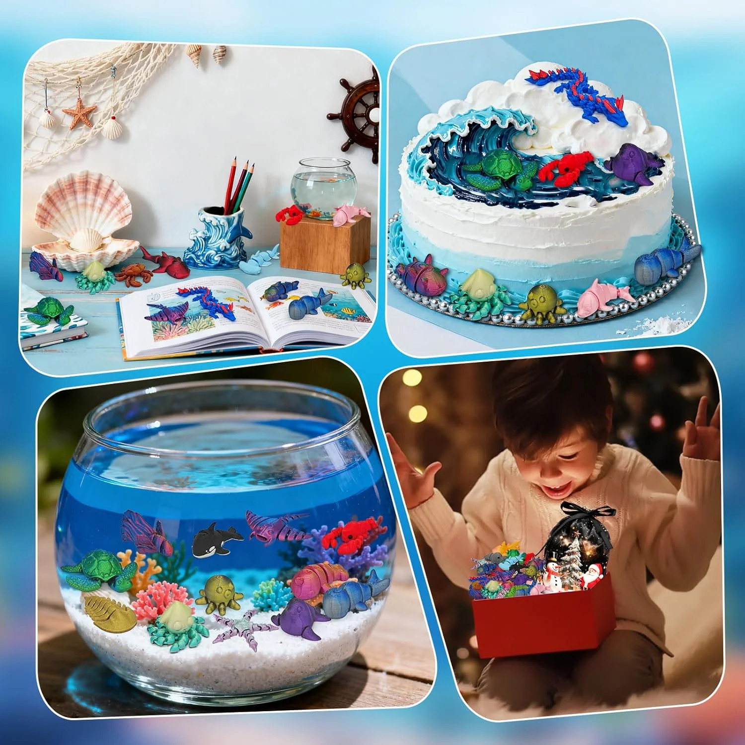26Pcs 3D Printed Ocean Animals Set, Mini Animals 3D Printed Toys, Ocean Animal F