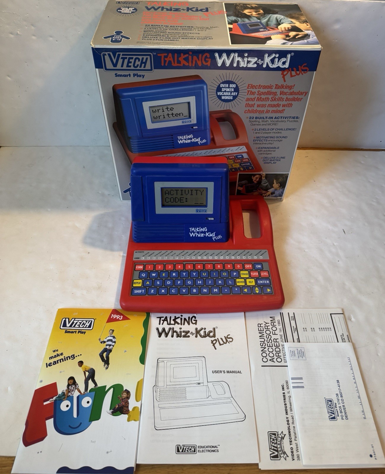 Vintage 1990 Vtech Talking Whiz Kid Plus Learning Toy W/ Box & Manuals Works